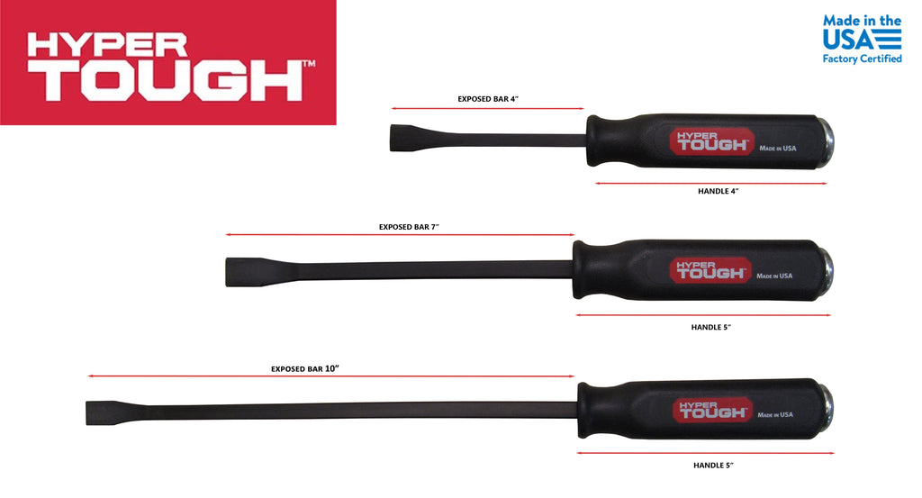 Hyper Tough Handled Steel Pry Bar Set with Metal Striking Caps, 3 Pieces