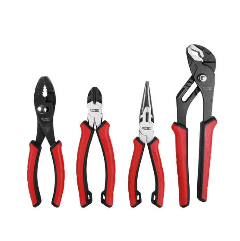 Hyper Tough 4-Piece CR-V Pliers Set with Dual Material Comfort Grips