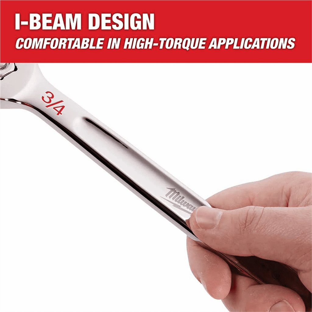 Milwaukee Tool 1 SAE Combination Wrench, 12-Point, Steel, Chrome, Ergonomic, I-Beam Handle