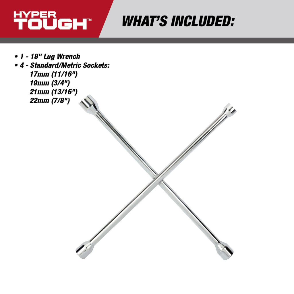 Hyper Tough 18-inch Lug Wrench with Plating for Tire Replacement