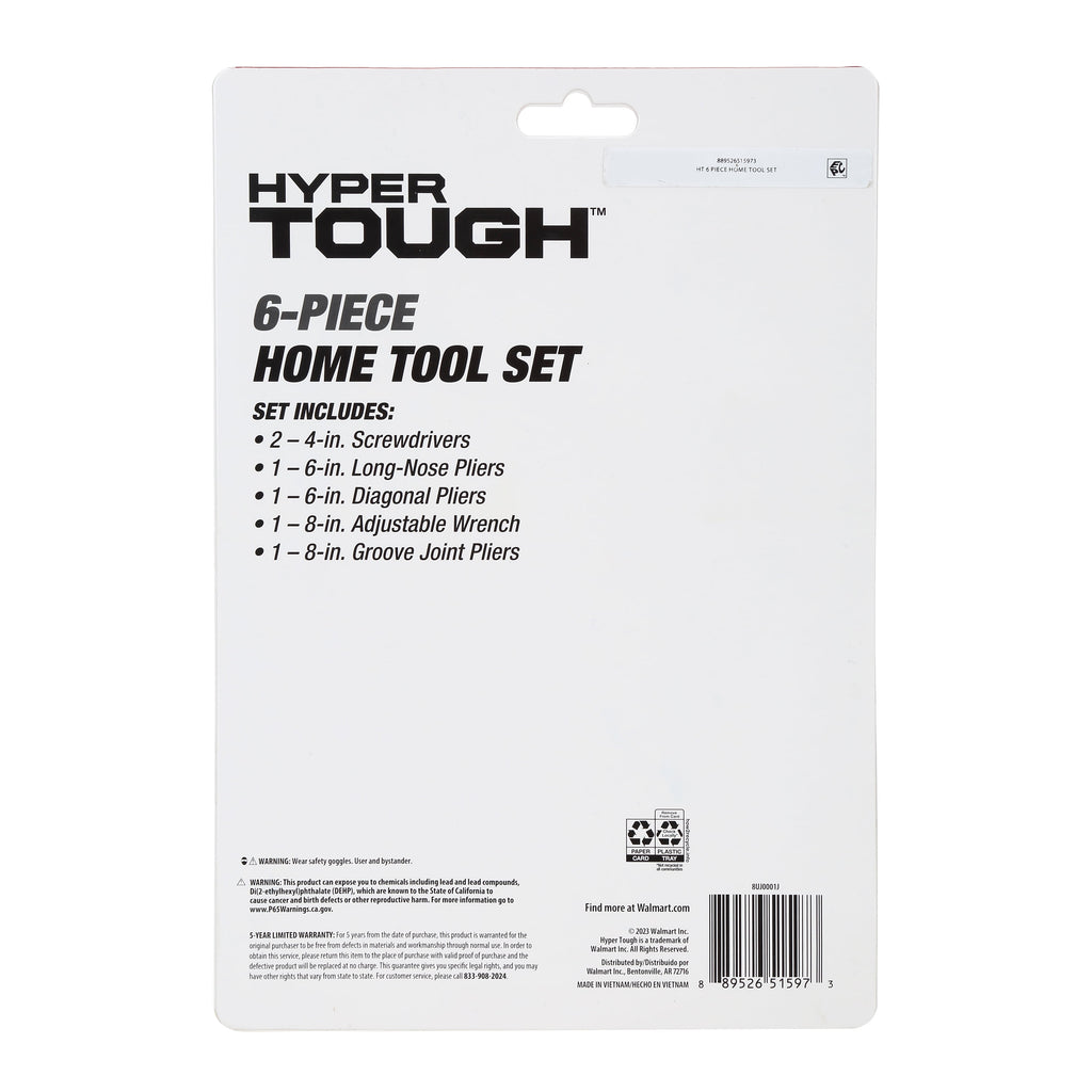 Hyper Tough, 10.50 x 7.50 x 1.25 Easy Care Tool Set, 6 Piece