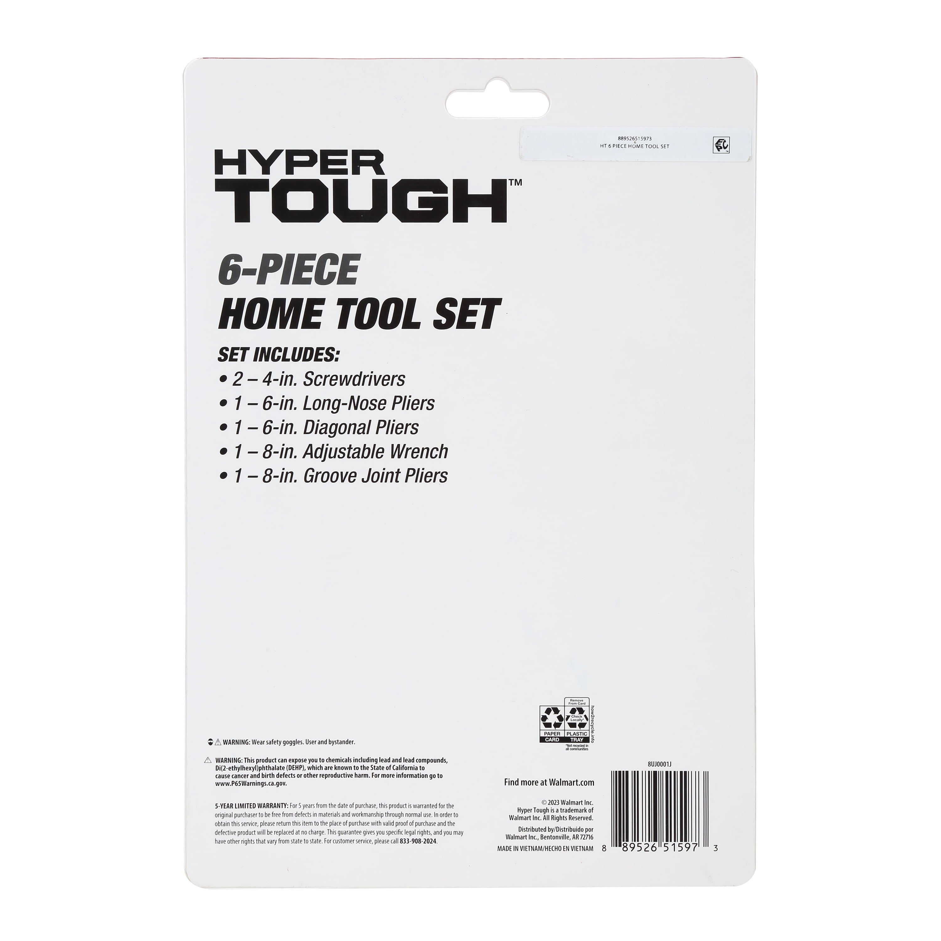 Hyper Tough, 10.50 x 7.50 x 1.25 Easy Care Tool Set, 6 Piece