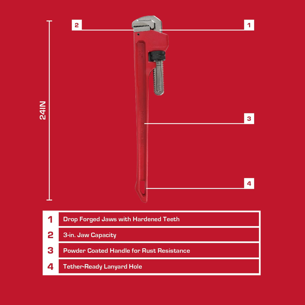 Hyper Tough 24-inch Heavy-Duty Pipe Wrench with 3-in. Jaw Capacity