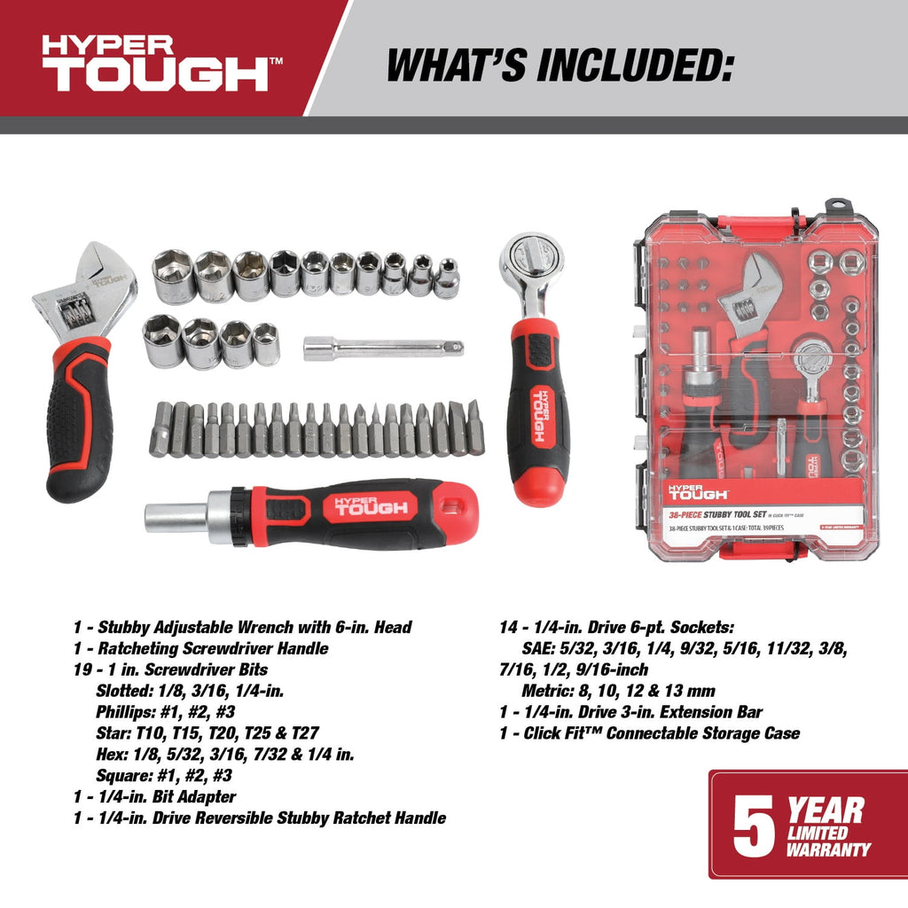 Hyper Tough 38-Piece Stubby Tool Set in Click Fit? Case