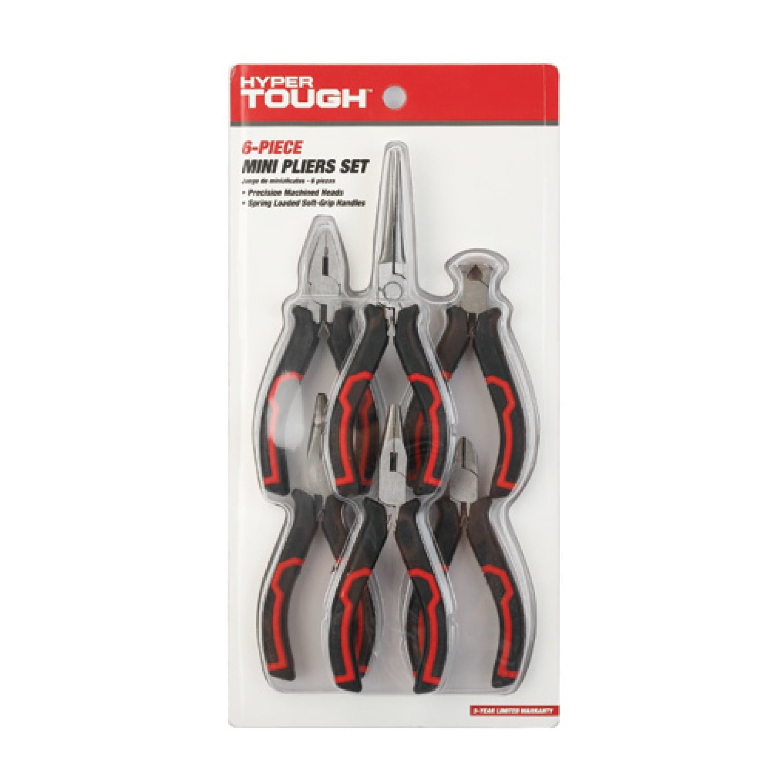 Hyper Tough 6-Piece Mini Pliers Set with Ergonomic Soft Grip Handles