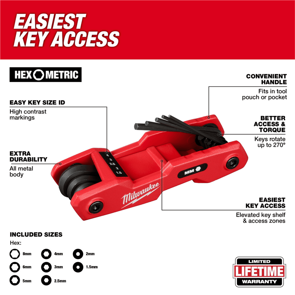 Milwaukee Tool 8-Key Folding Hex Key Set - Metric