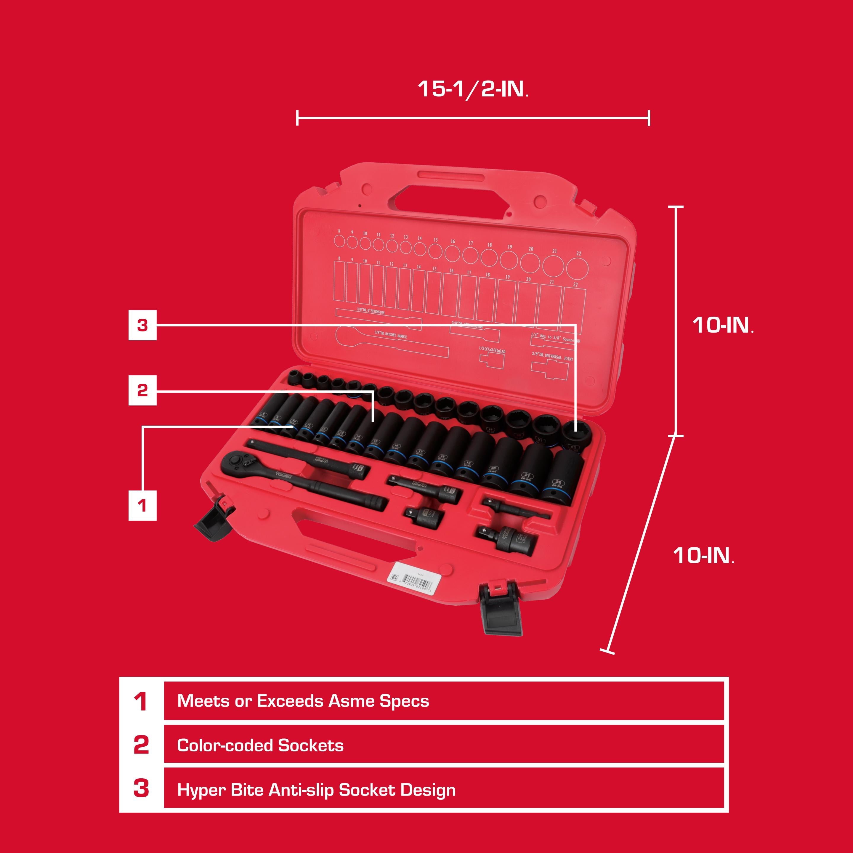 Hyper Tough 36-Piece 3/8-inch Drive Metric CRMO Impact Socket Set (mm)