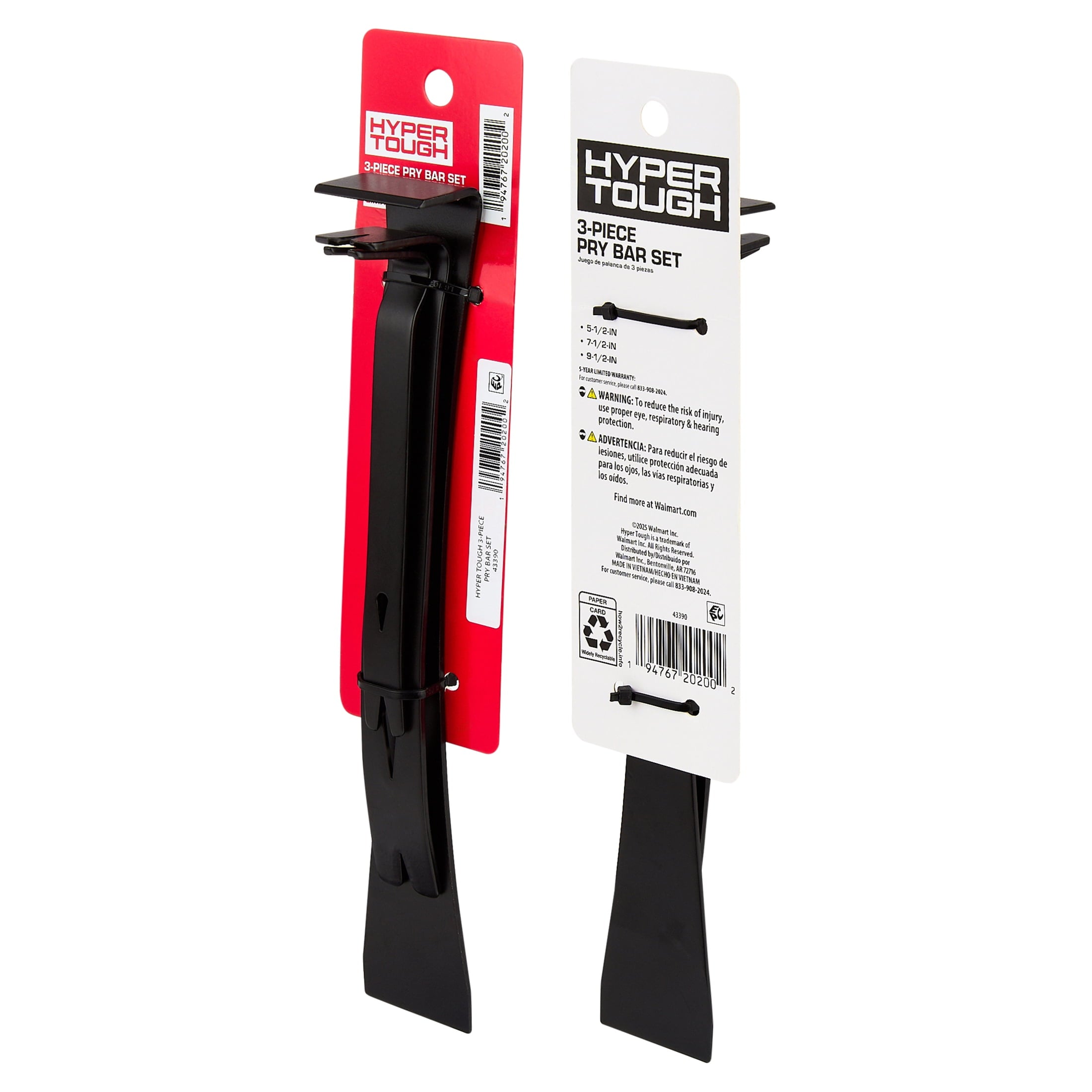 Hyper Tough 3-piece Pry Bar Set with Nail Pull, 5-1/2, 7-1/2, 9-1/2-inch