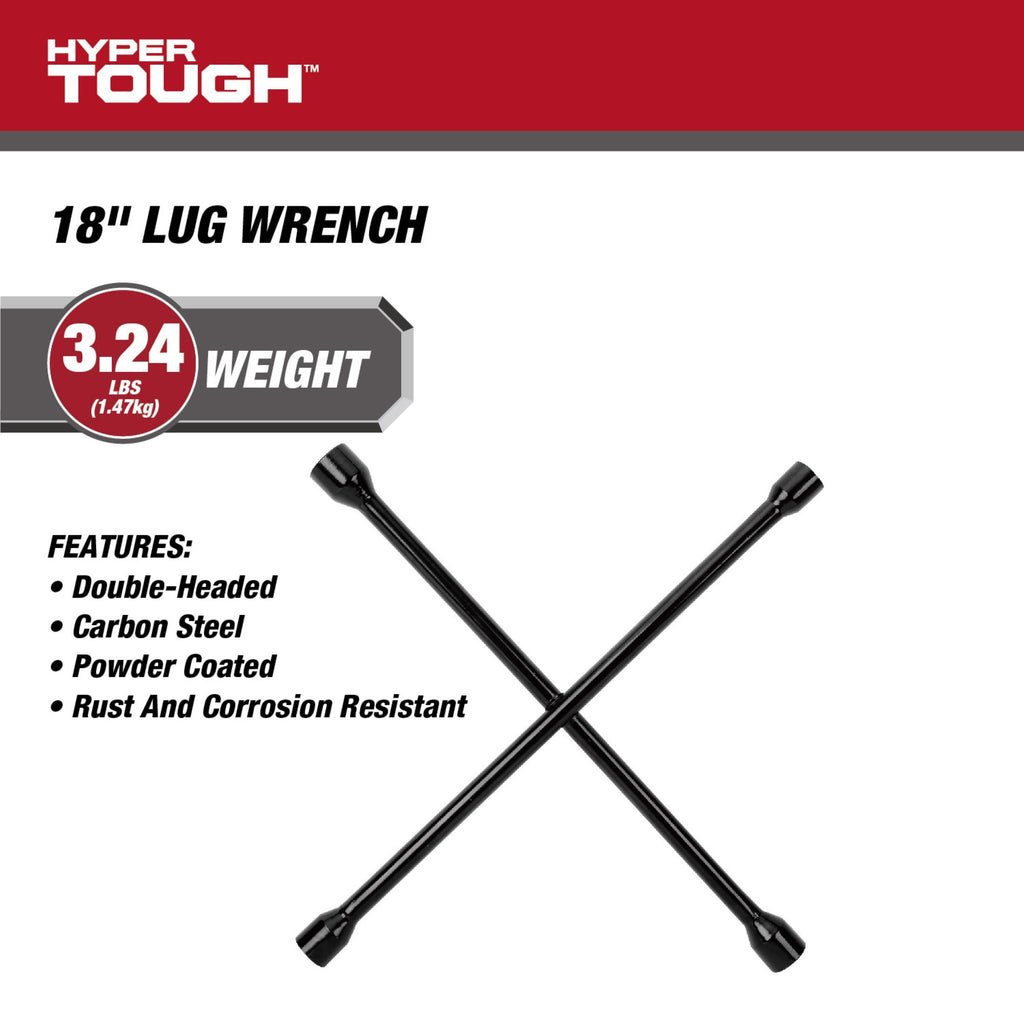 Hyper Tough 18-inch Durable Carbon Steel Lug Wrench for Tire Replacement