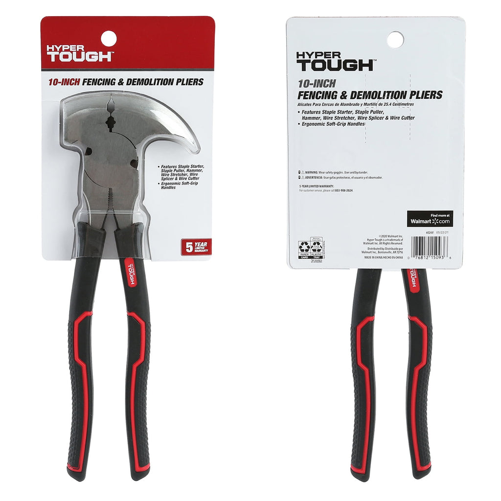 Hyper Tough 10-inch Demolition and Fencing Pliers with Soft Grip Handles