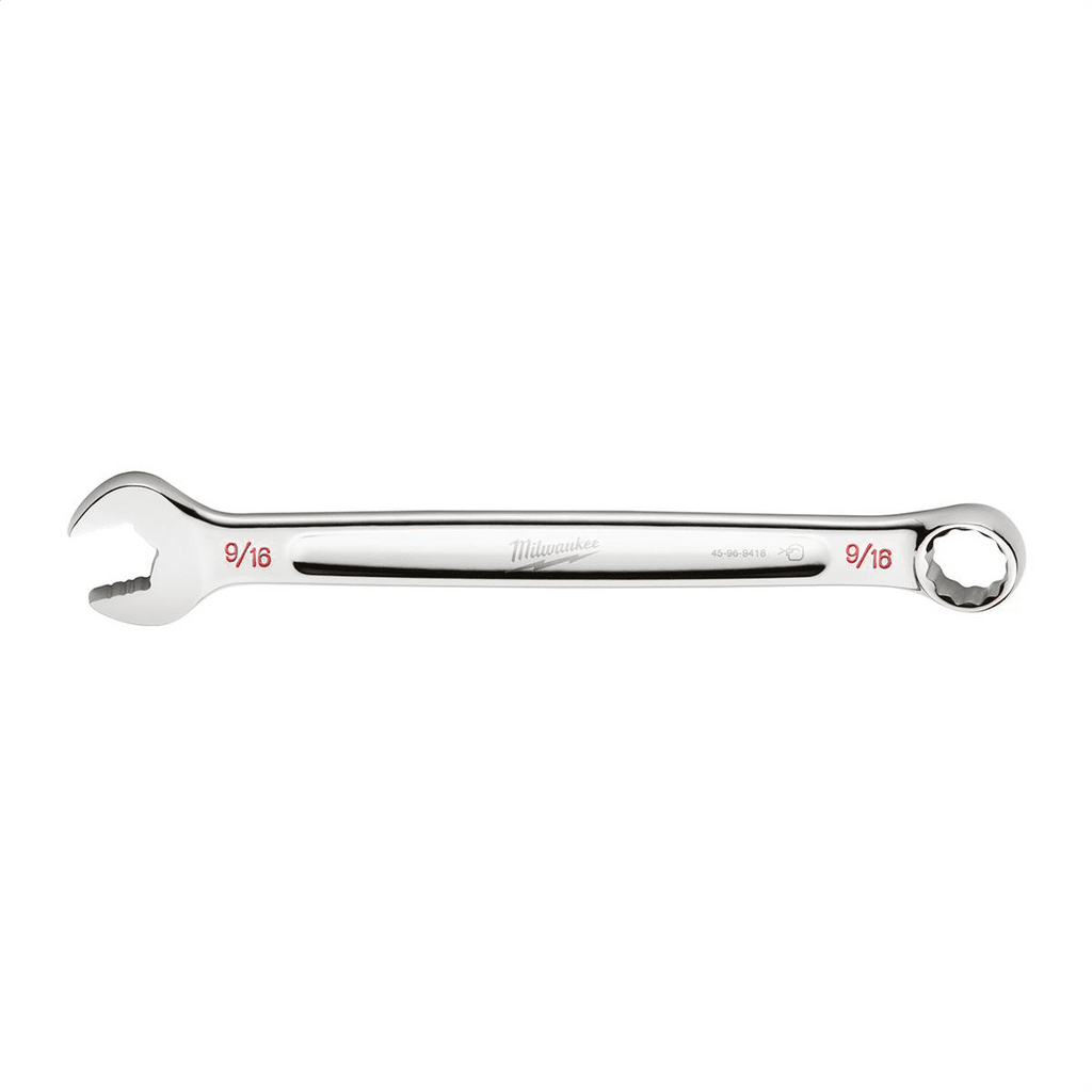 Milwaukee Tool 9/16 SAE Combination Wrench, 12-Point, Steel, Chrome, Ergonomic, I-Beam Handle