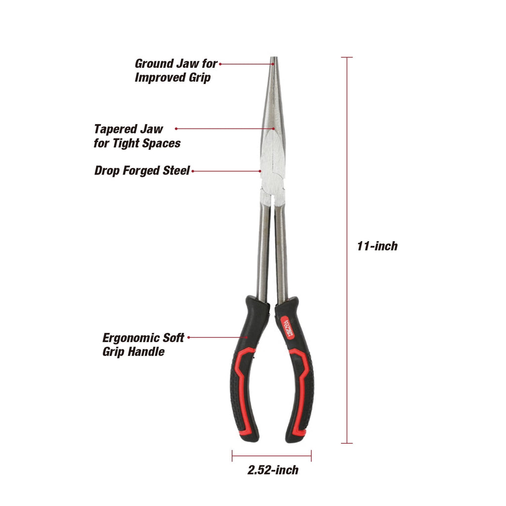 Hyper Tough 11-inch Long Nose Pliers with Ergonomic Soft Grip Handles
