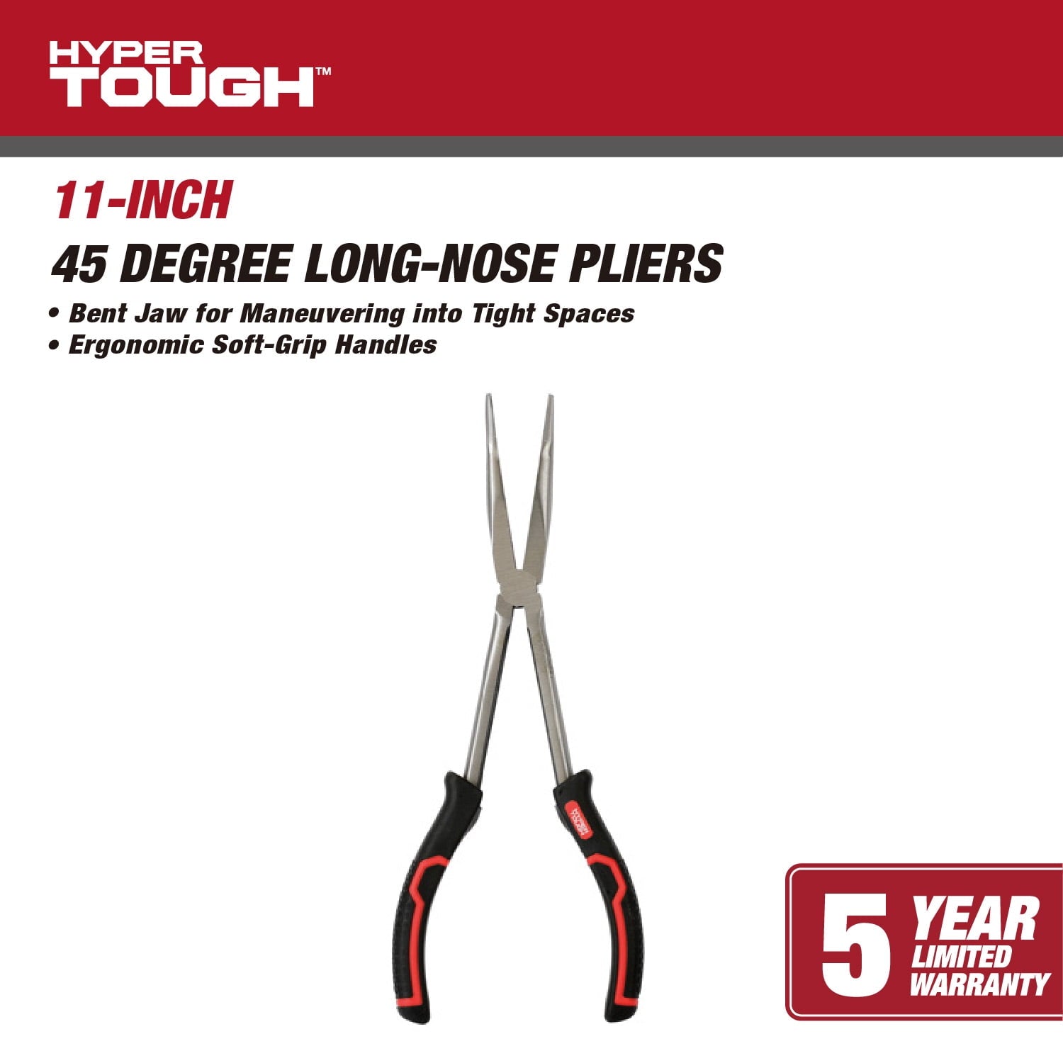 Hyper Tough 11-inch 45 Degree Long Nose Plier with Ergonomic Soft Grip Handles