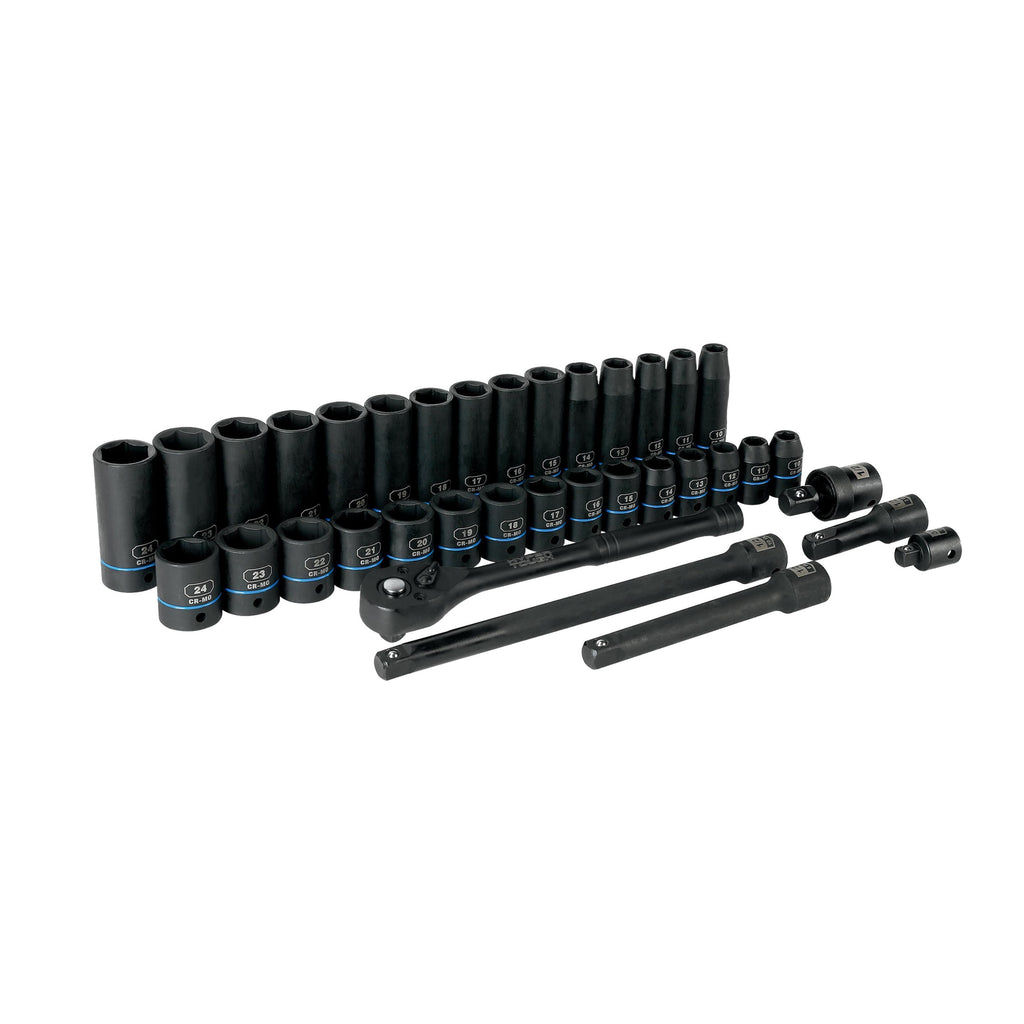 Hyper Tough 36-Piece 1/2-inch Drive Metric CRMO Impact Socket Set (mm)