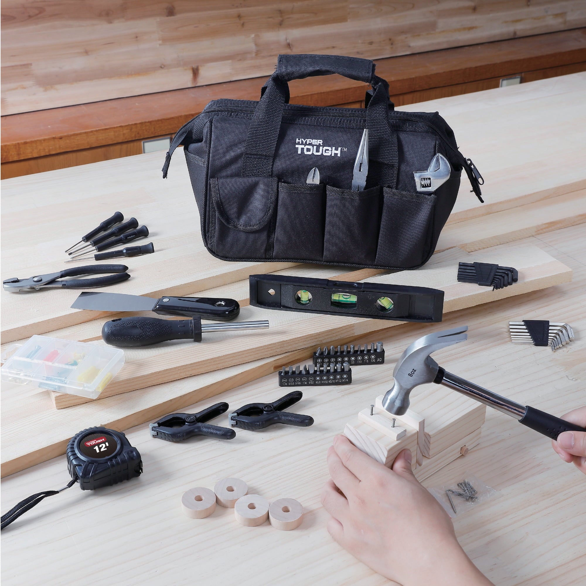 Hyper Tough 89-Piece Black Household Tool Set with 12-Pocket Tool Bag