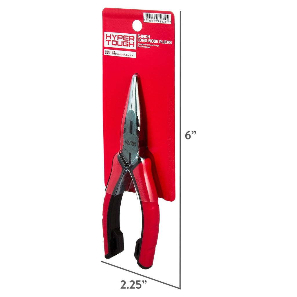 Hyper Tough 6-inch Long-Nose Pliers with Dual Material Comfort Grips