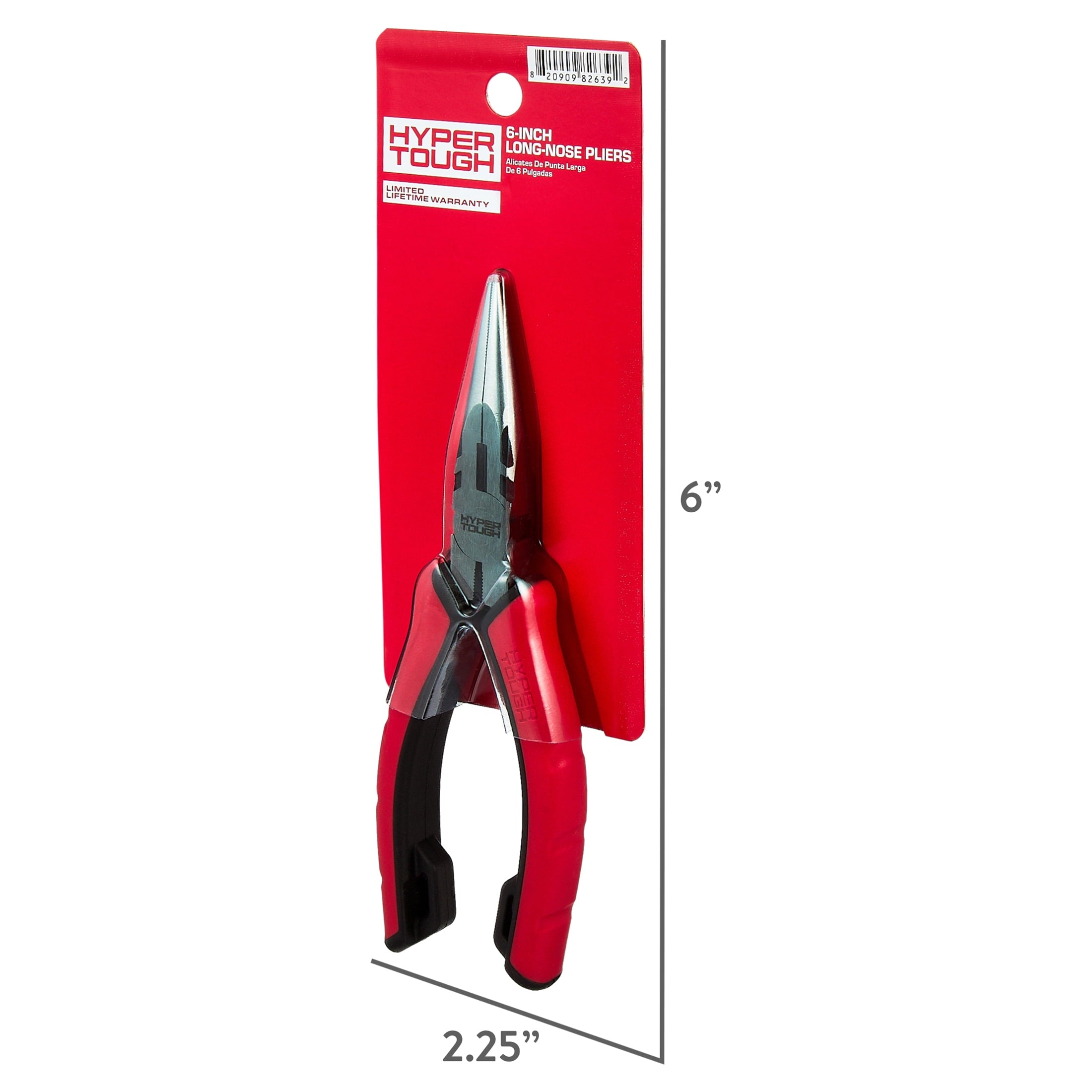 Hyper Tough 6-inch Long-Nose Pliers with Dual Material Comfort Grips