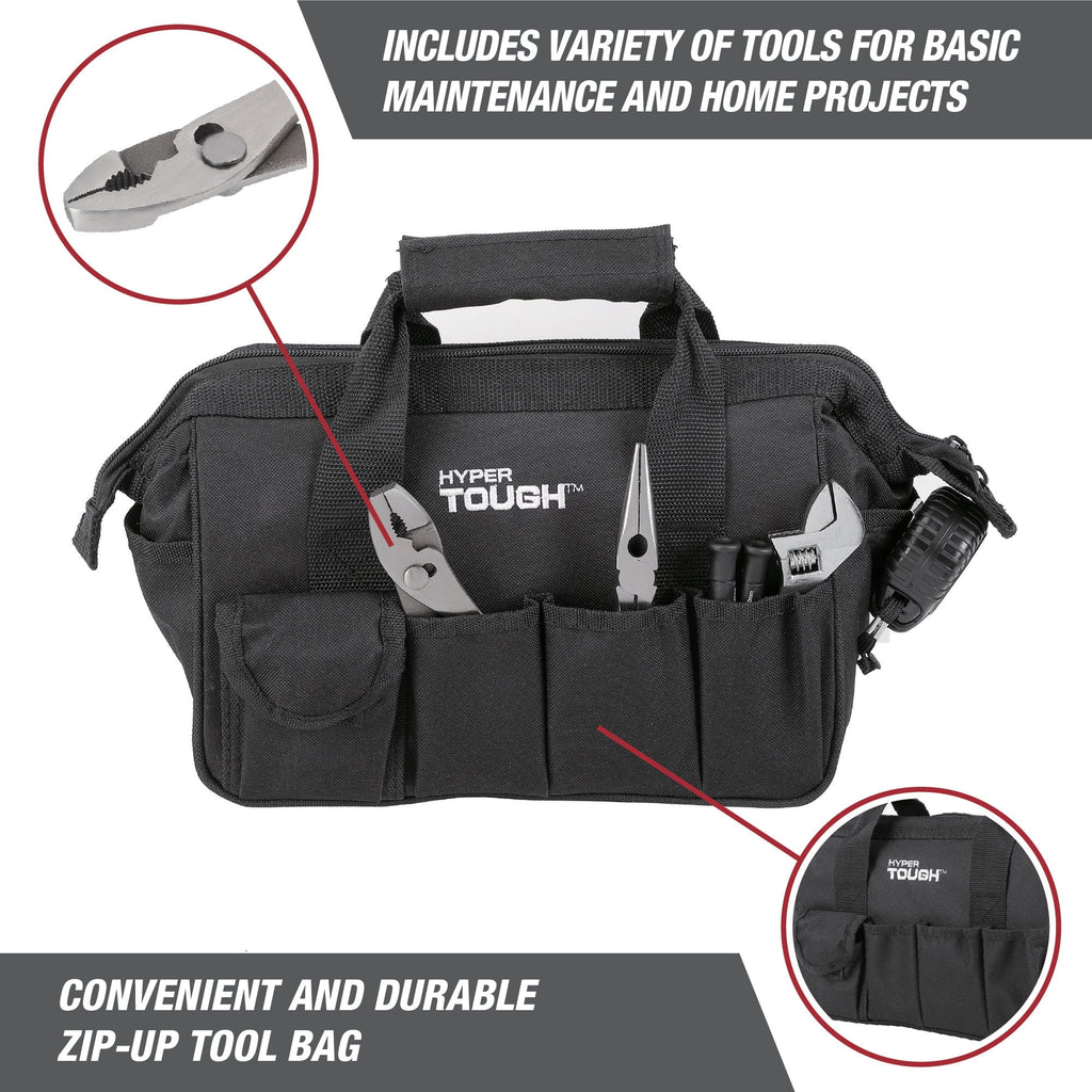 Hyper Tough 89-Piece Black Household Tool Set with 12-Pocket Tool Bag