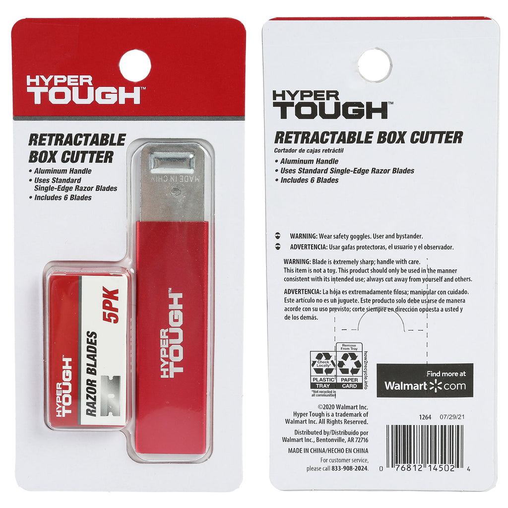 (2 pack) Hyper Tough Aluminum Retractable Box Cutter with 6 Blades
