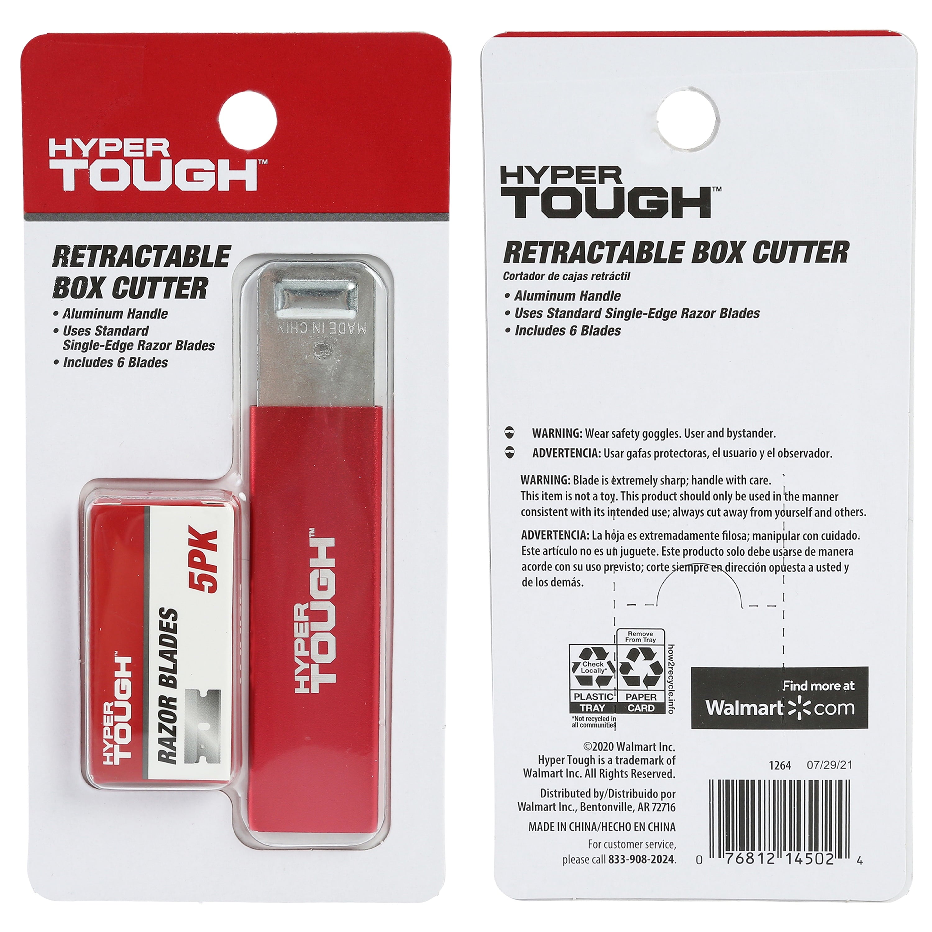 (2 pack) Hyper Tough Aluminum Retractable Box Cutter with 6 Blades