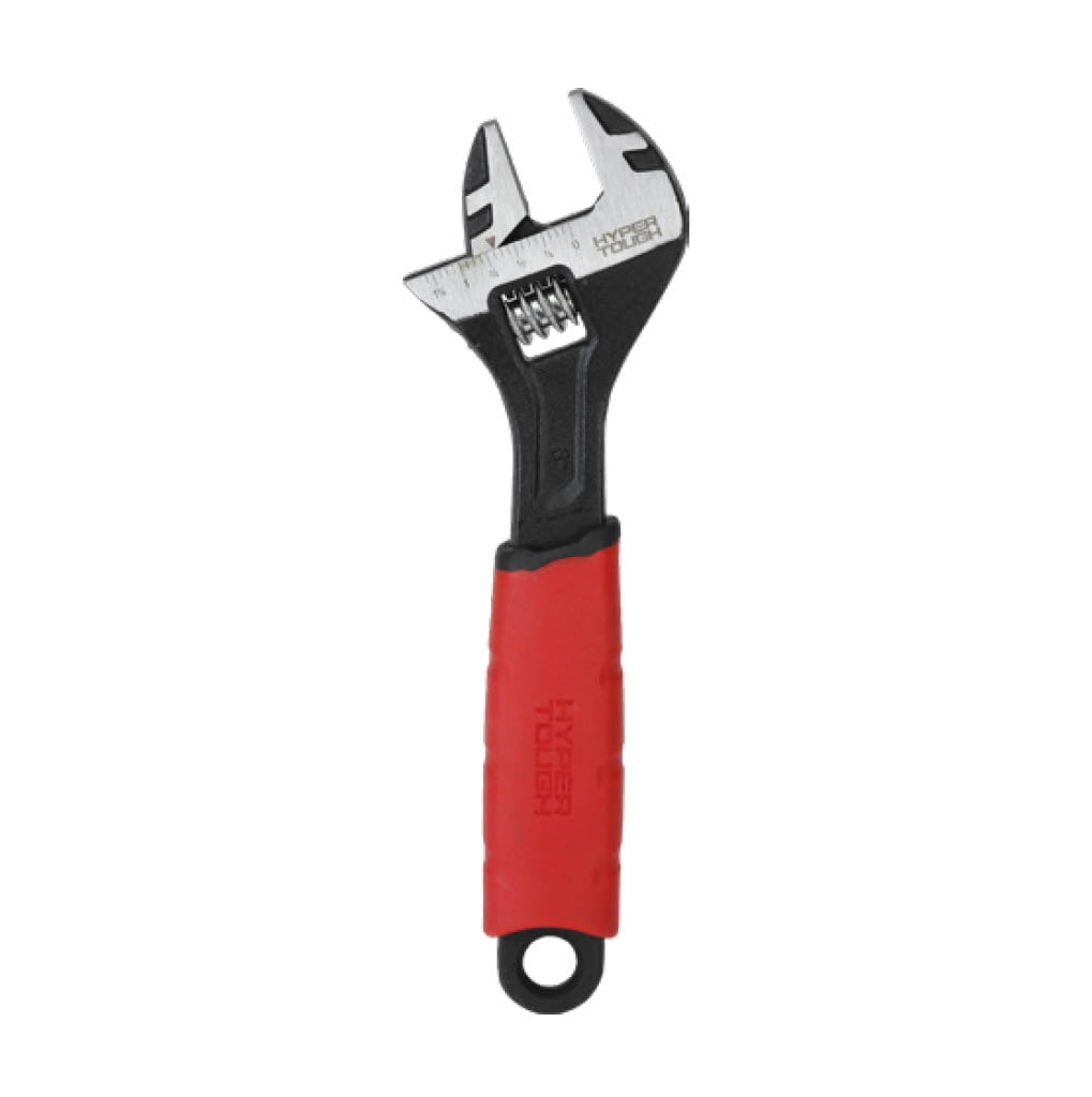 Hyper Tough 8-inch Wide Jaw Adjustable Wrench, Dual Material Comfort Grips
