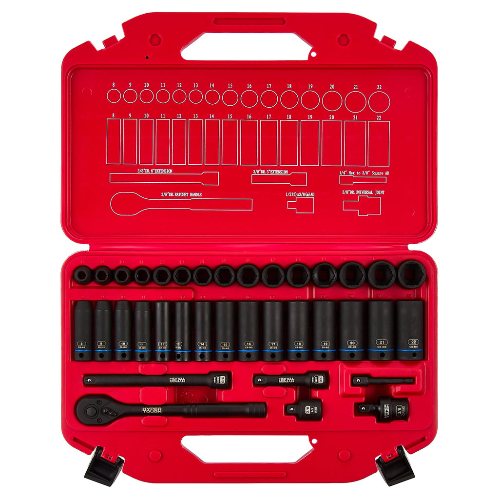 Hyper Tough 36-Piece 3/8-inch Drive Metric CRMO Impact Socket Set (mm)