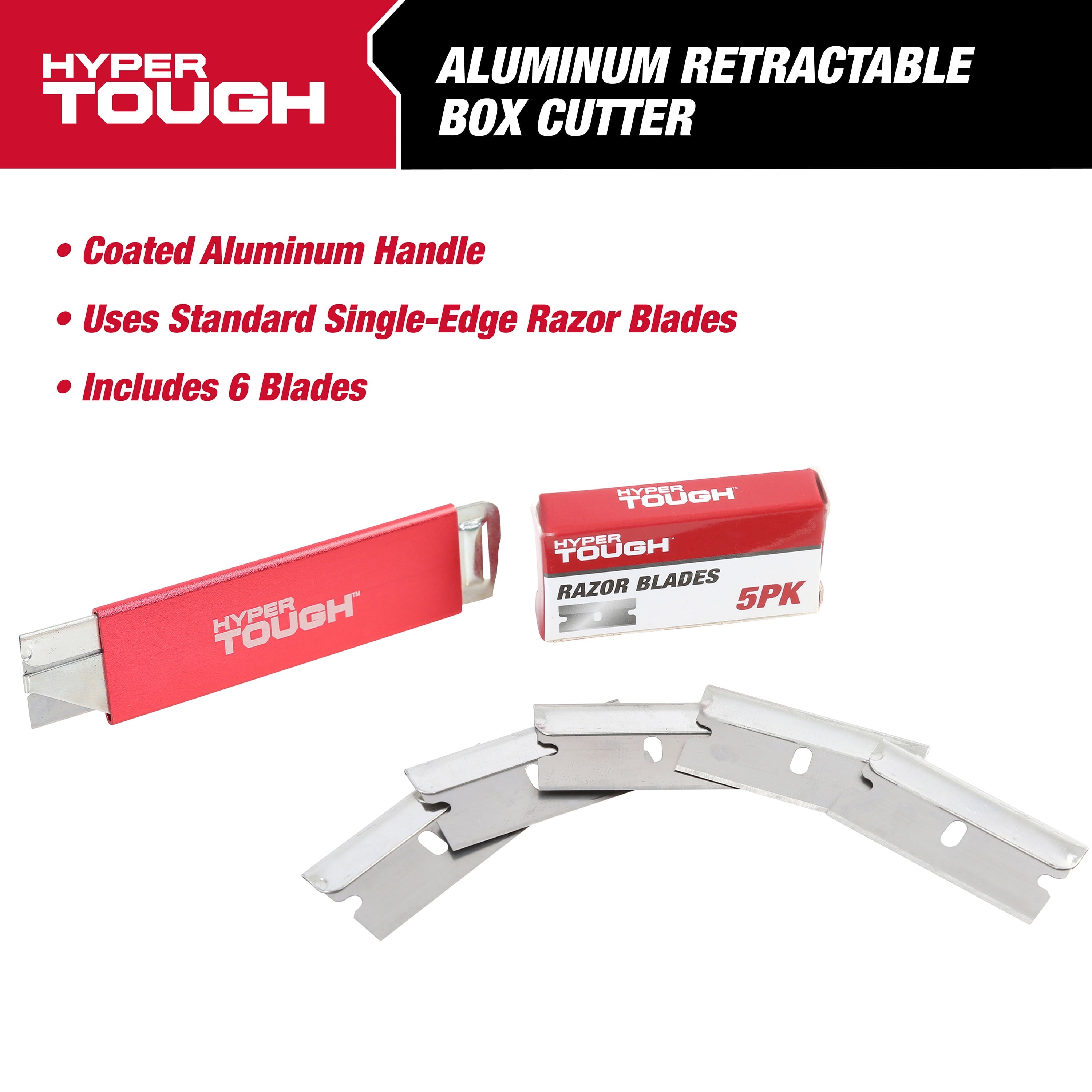 (2 pack) Hyper Tough Aluminum Retractable Box Cutter with 6 Blades