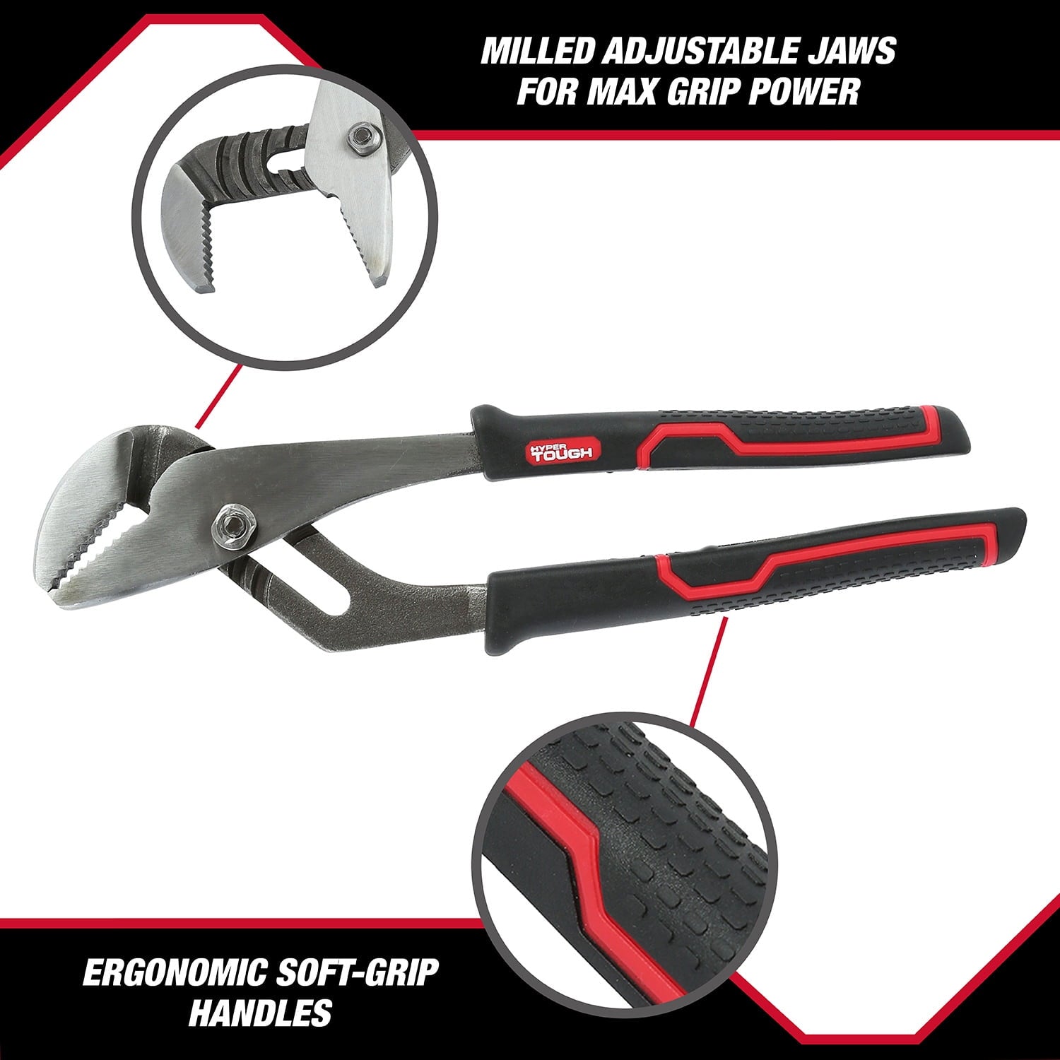 Hyper Tough 10-inch Groove Joint Pliers with Ergonomic Comfort Grips, 5178V