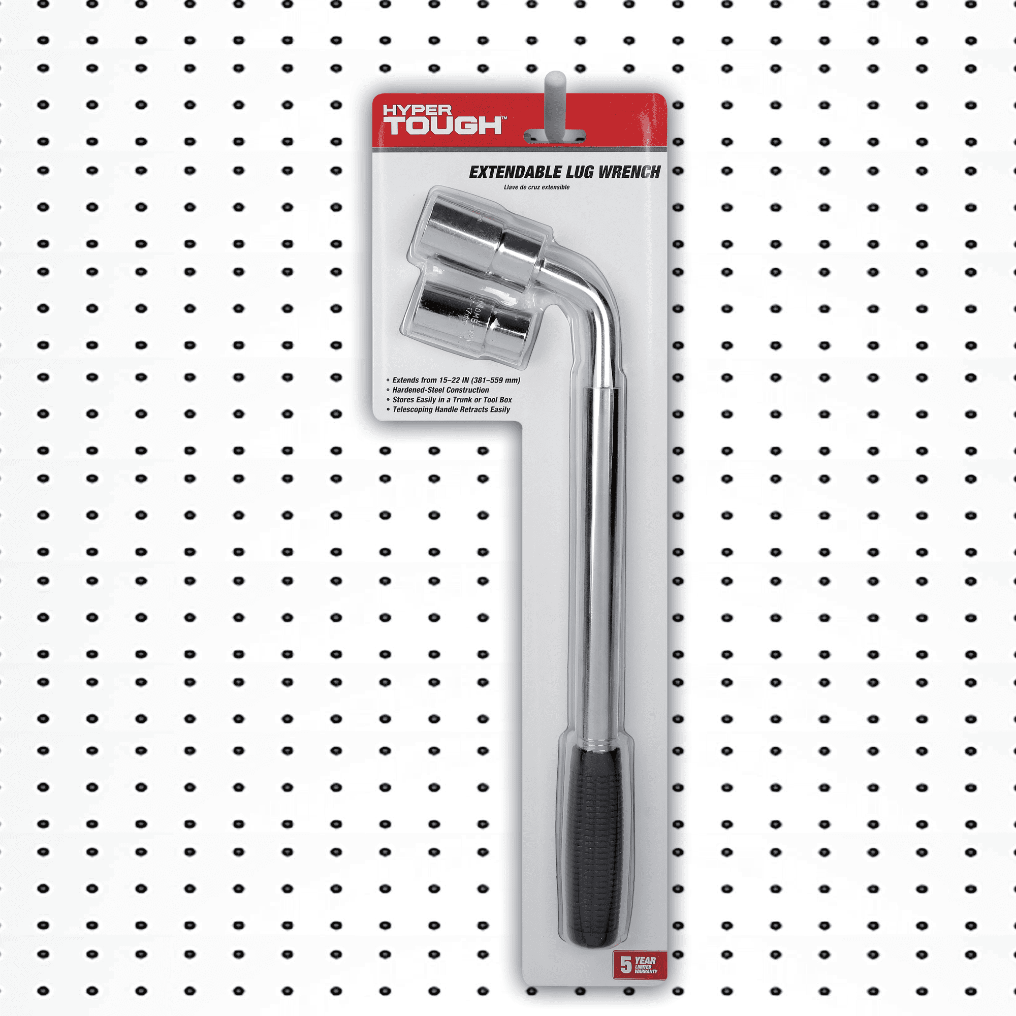 Hyper Tough Heavy Duty Extendable Lug Wrench, 15 to 22-inch Tire Iron, Chrome