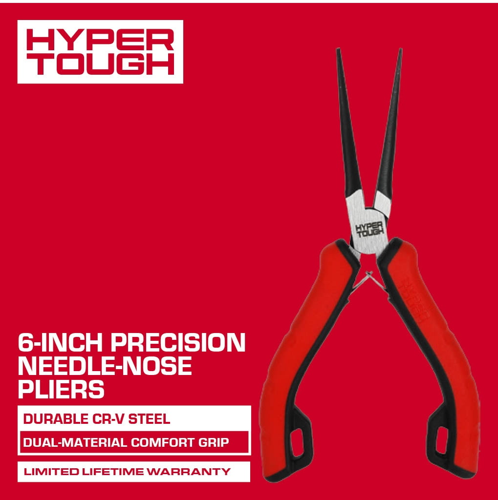 Hyper Tough 6-inch Needle-nose Pliers with Dual Material Comfort Grips