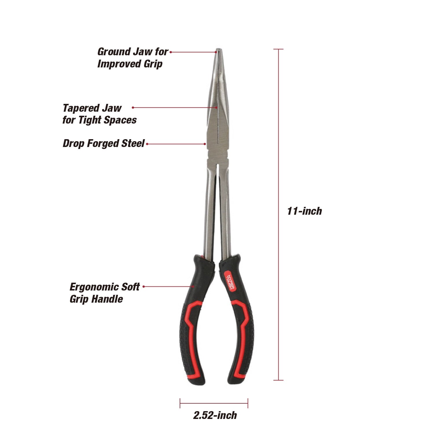 Hyper Tough 11-inch 45 Degree Long Nose Plier with Ergonomic Soft Grip Handles