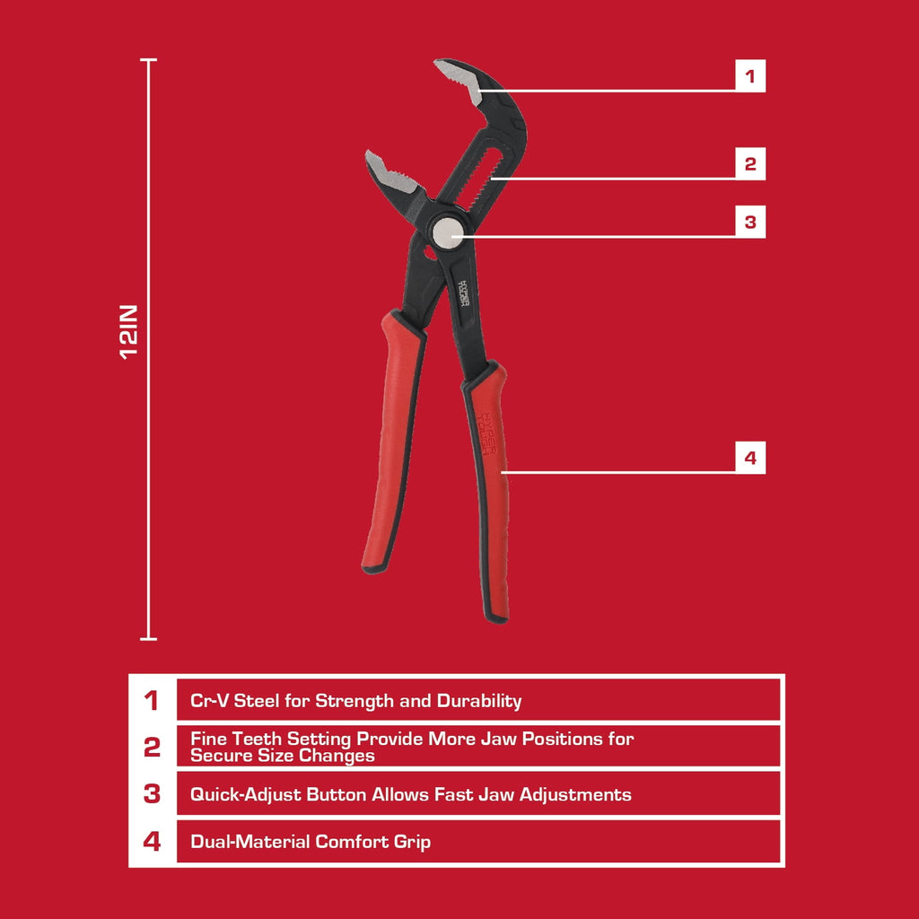 Hyper Tough 12-inch Quick-Adjust Groove Joint Pliers