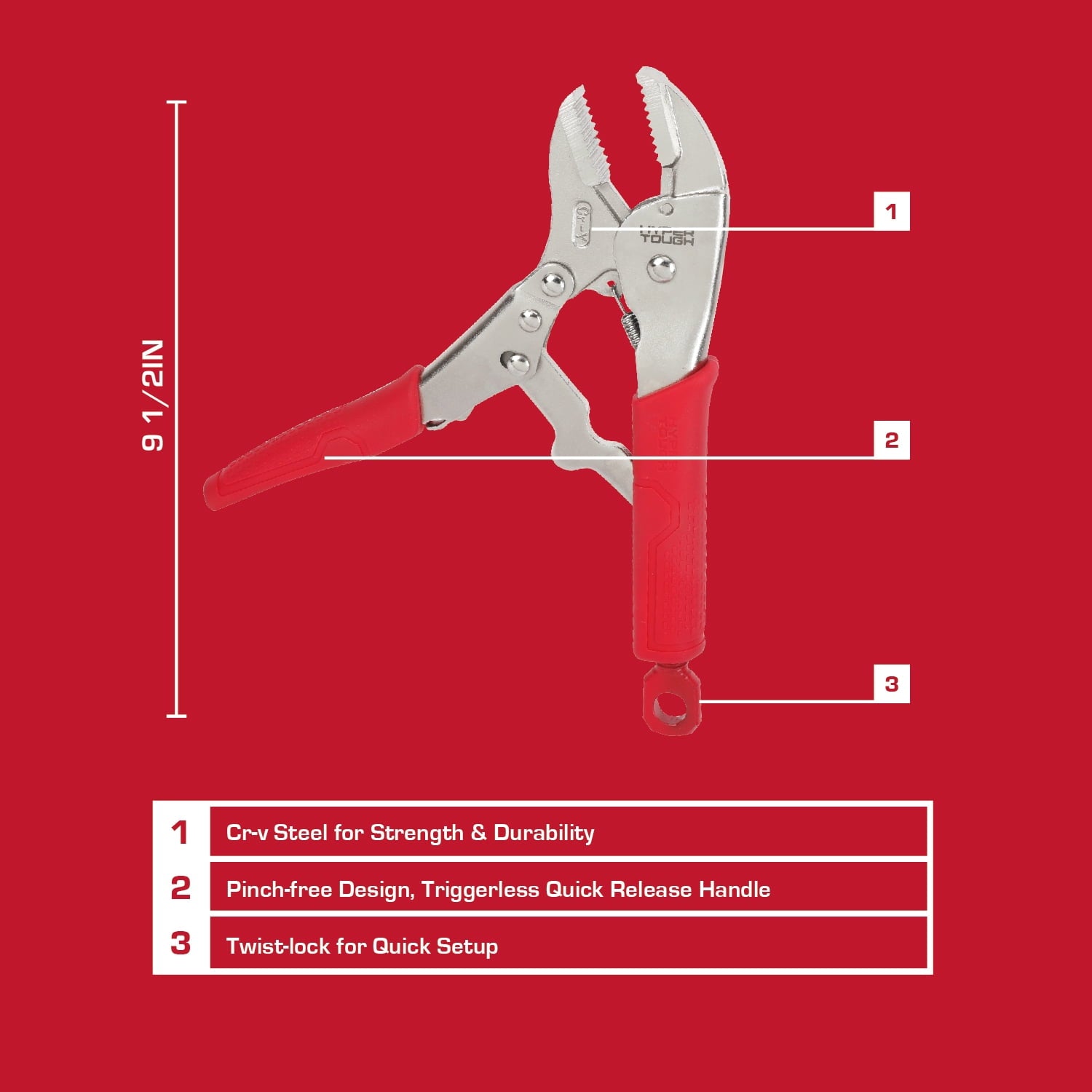 Hyper Tough 10-inch Straight Jaw Locking Plier with Triggerless Release