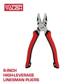 Hyper Tough 8-inch High Leverage Linesman Pliers with Dual Material Comfort Grips