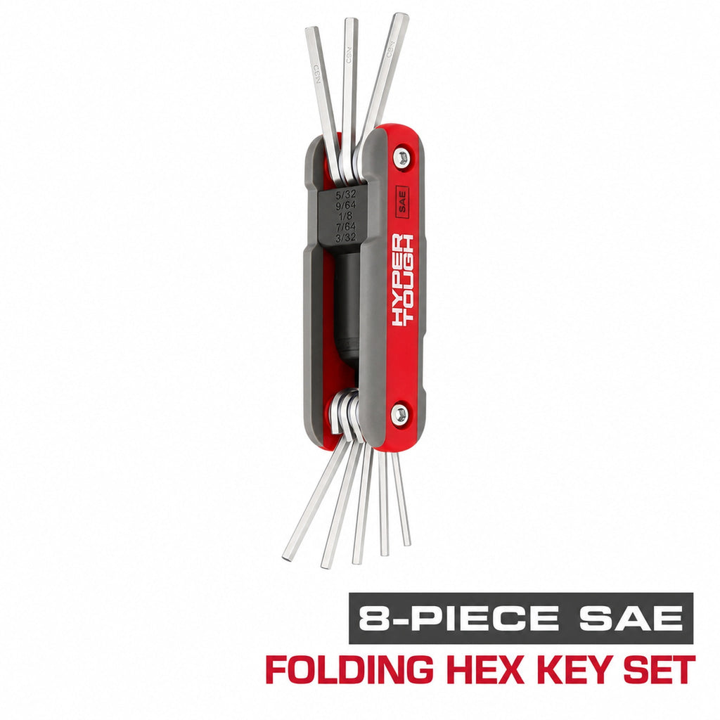 Hyper Tough Heavy-Duty Folding SAE Hex Key Set, 8 Pieces