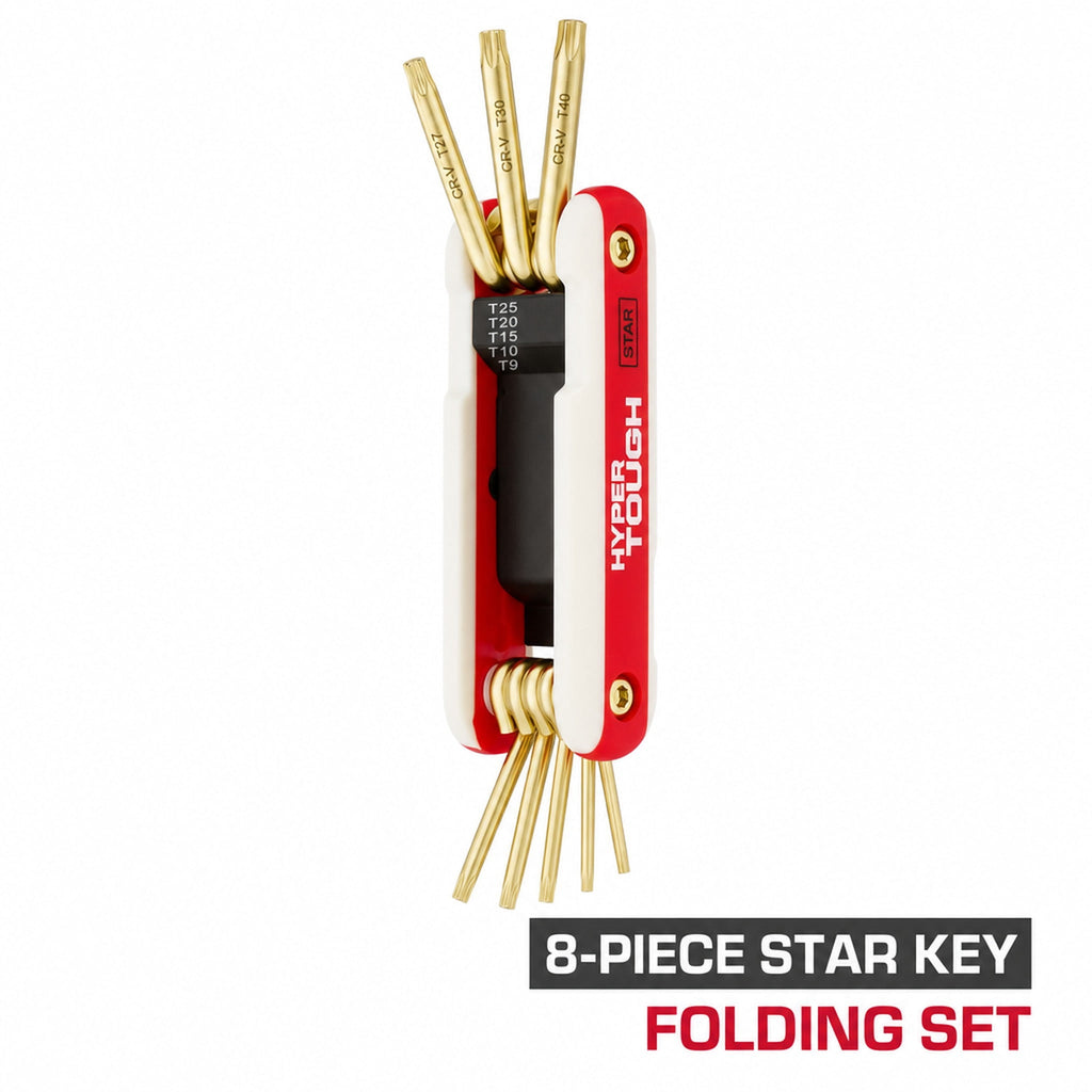 Hyper Tough Heavy-Duty Folding Star Hex Key Set, 8 Pieces