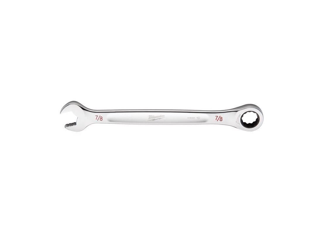 Milwaukee 45-96-9228 Ratcheting Combination Wrench, SAE, 7/8 in Head, 11.93 in L, 12-Point, Steel, Chrome