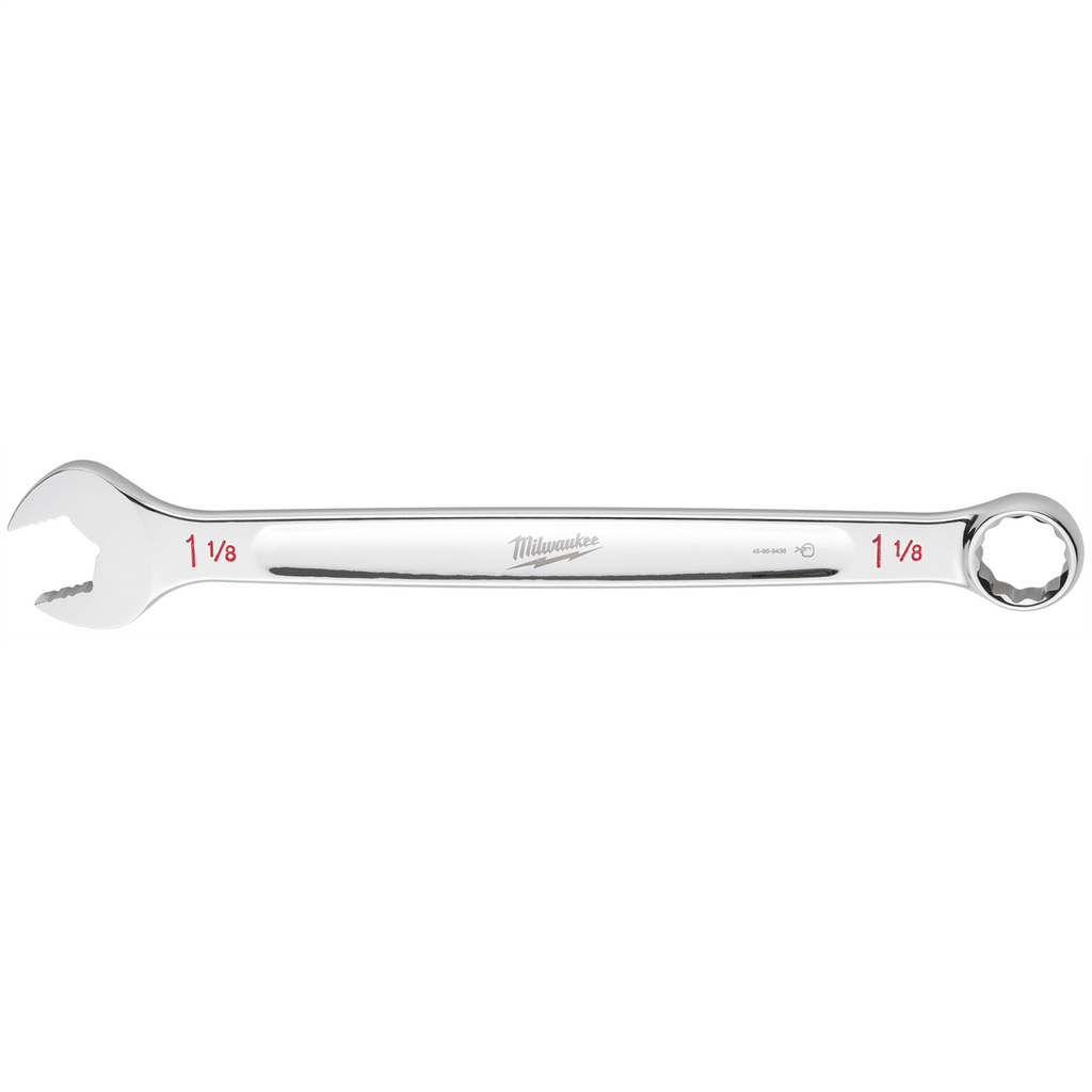 Milwaukee Tool 1-1/8 SAE Combination Wrench, 12-Point, Steel, Chrome, Ergonomic, I-Beam Handle
