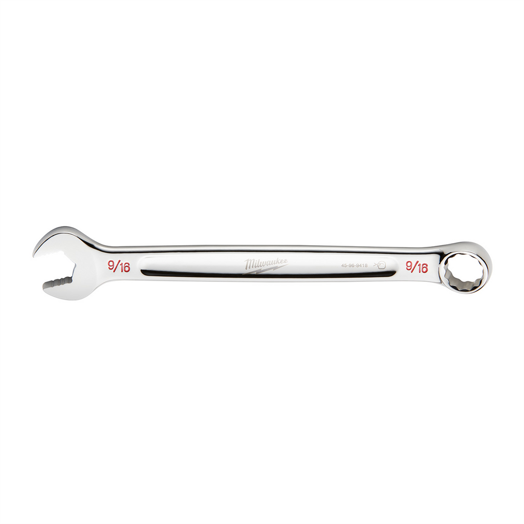 Milwaukee Tool 9/16 SAE Combination Wrench, 12-Point, Steel, Chrome, Ergonomic, I-Beam Handle