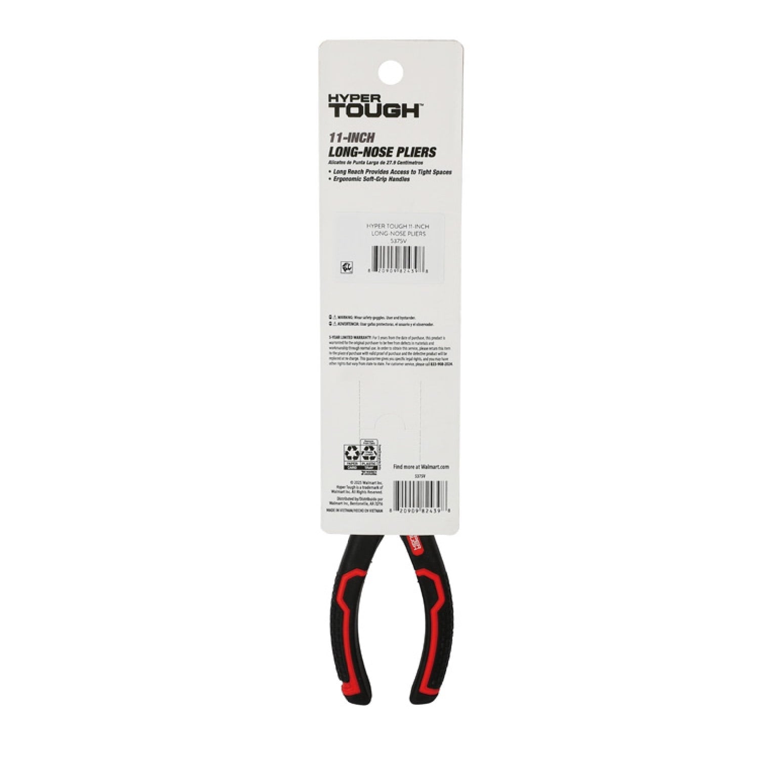 Hyper Tough 11-inch Long Nose Pliers with Ergonomic Soft Grip Handles