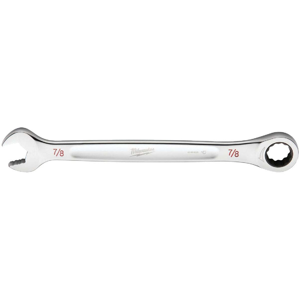 Milwaukee 45-96-9228 Ratcheting Combination Wrench, SAE, 7/8 in Head, 11.93 in L, 12-Point, Steel, Chrome