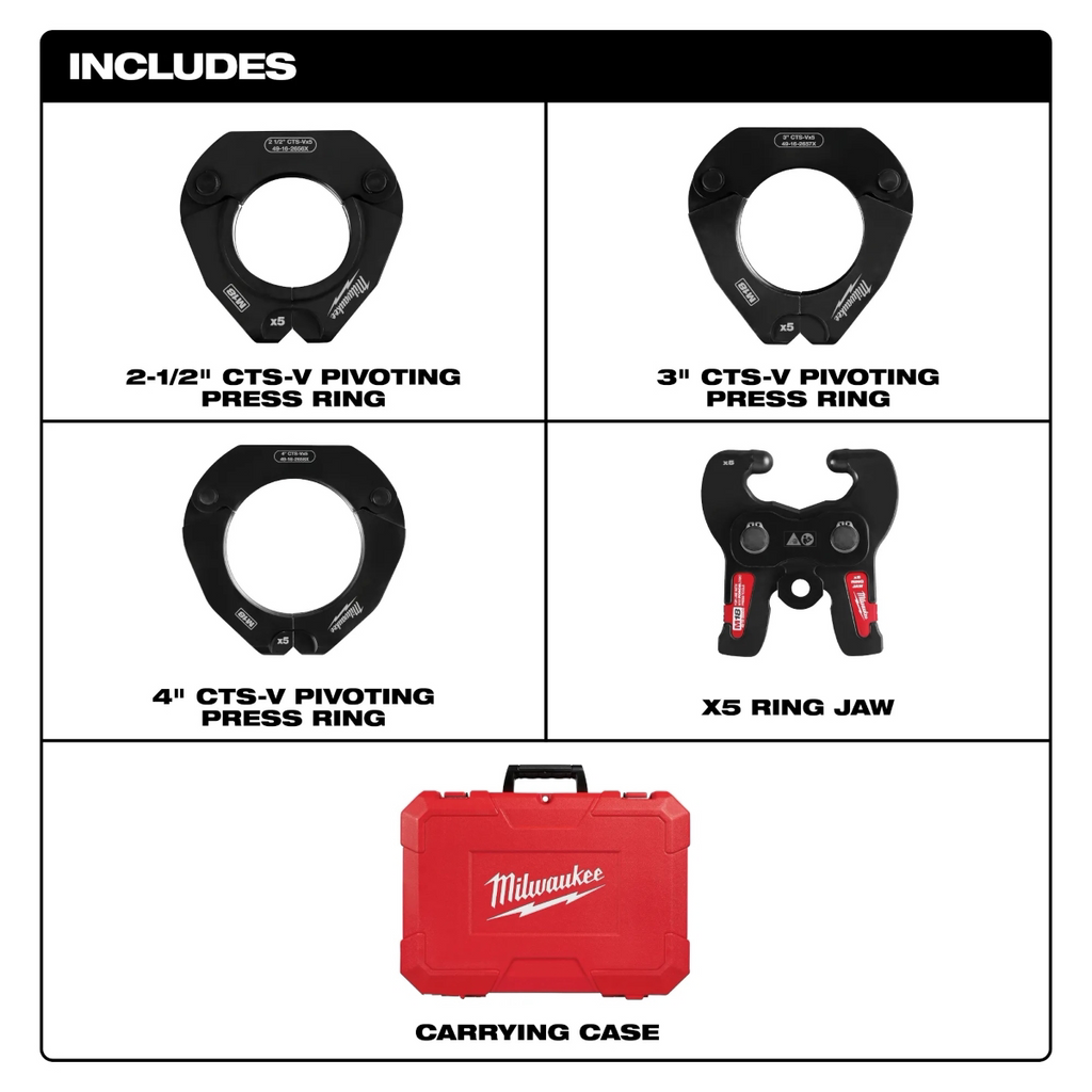 Milwaukee Tool 2-1/2 Inch - 4 Inch CTS-V Pivoting Press Ring Kit for M18 FORCE LOGIC Press Tools