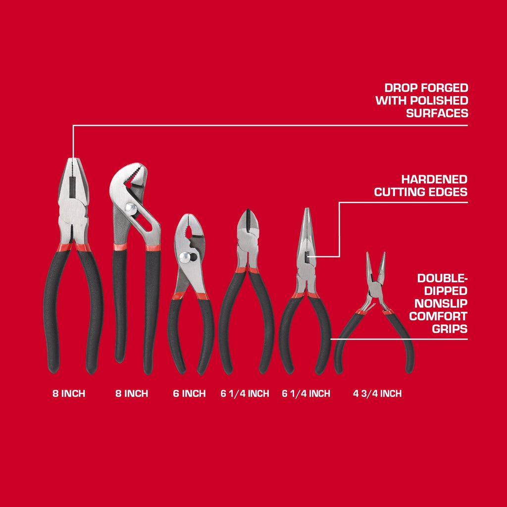 Hyper Tough 6-Piece Pliers Set with Non-Slip Grips