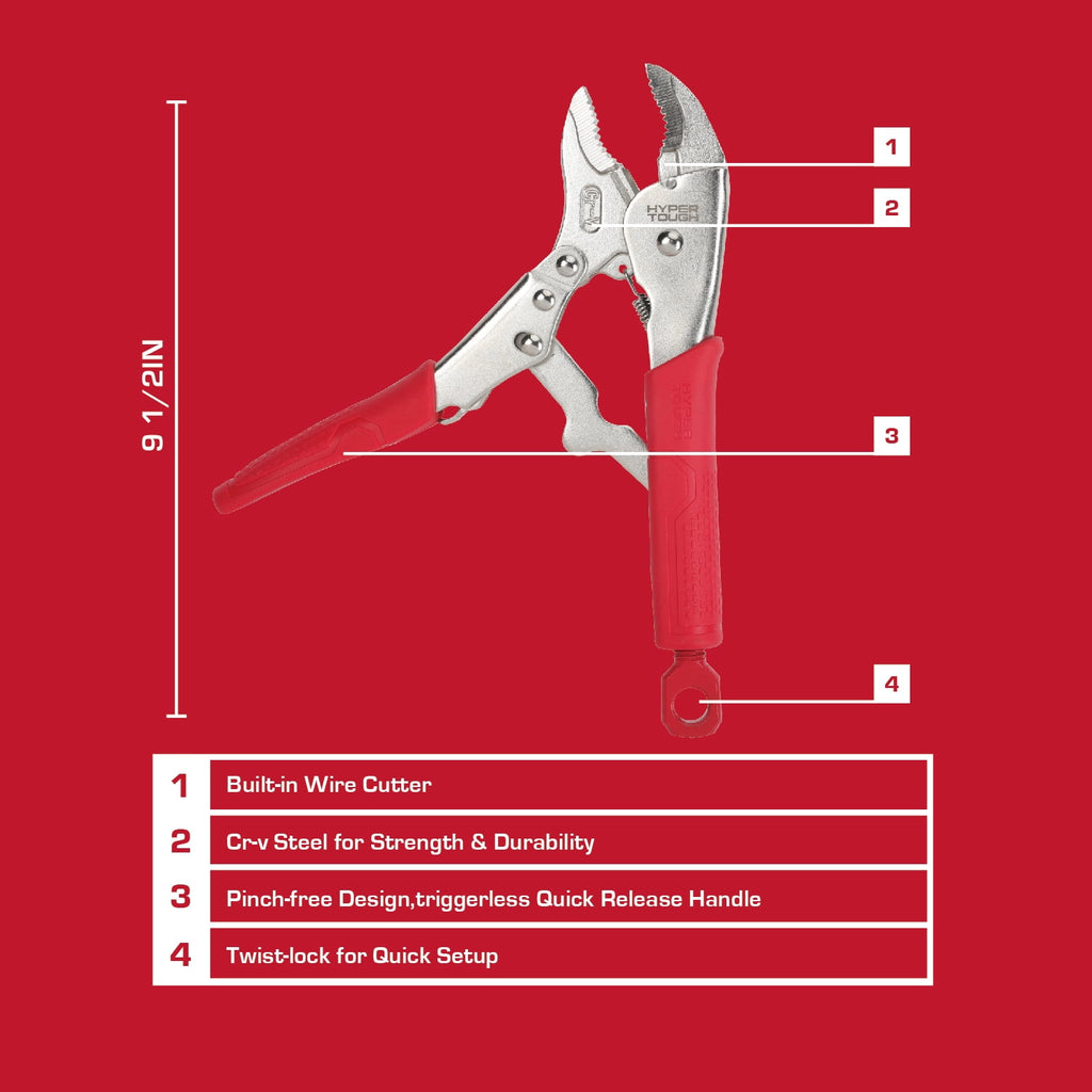 Hyper Tough 10-inch Curved Jaw Locking Plier with Triggerless Release