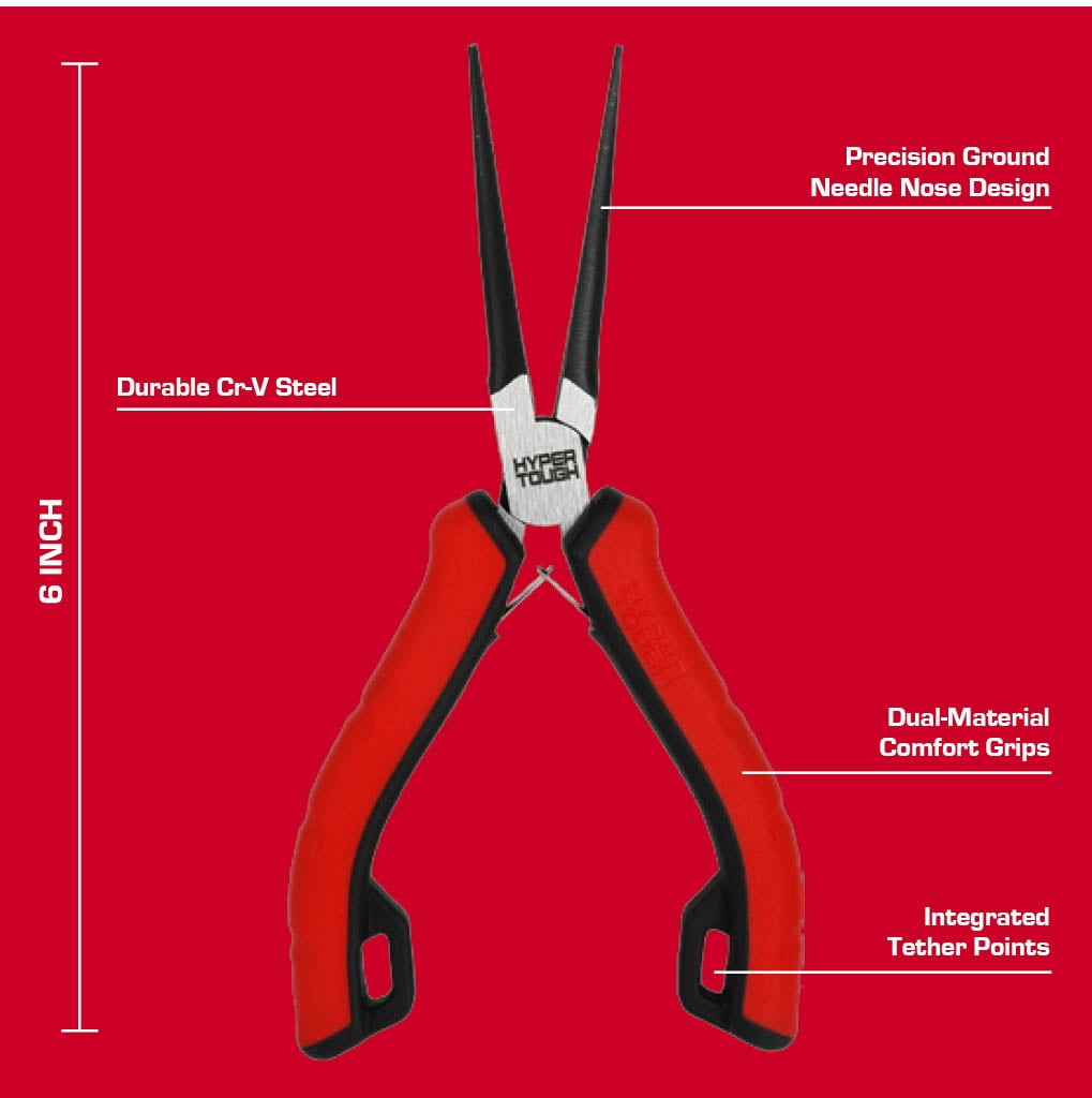 Hyper Tough 6-inch Needle-nose Pliers with Dual Material Comfort Grips