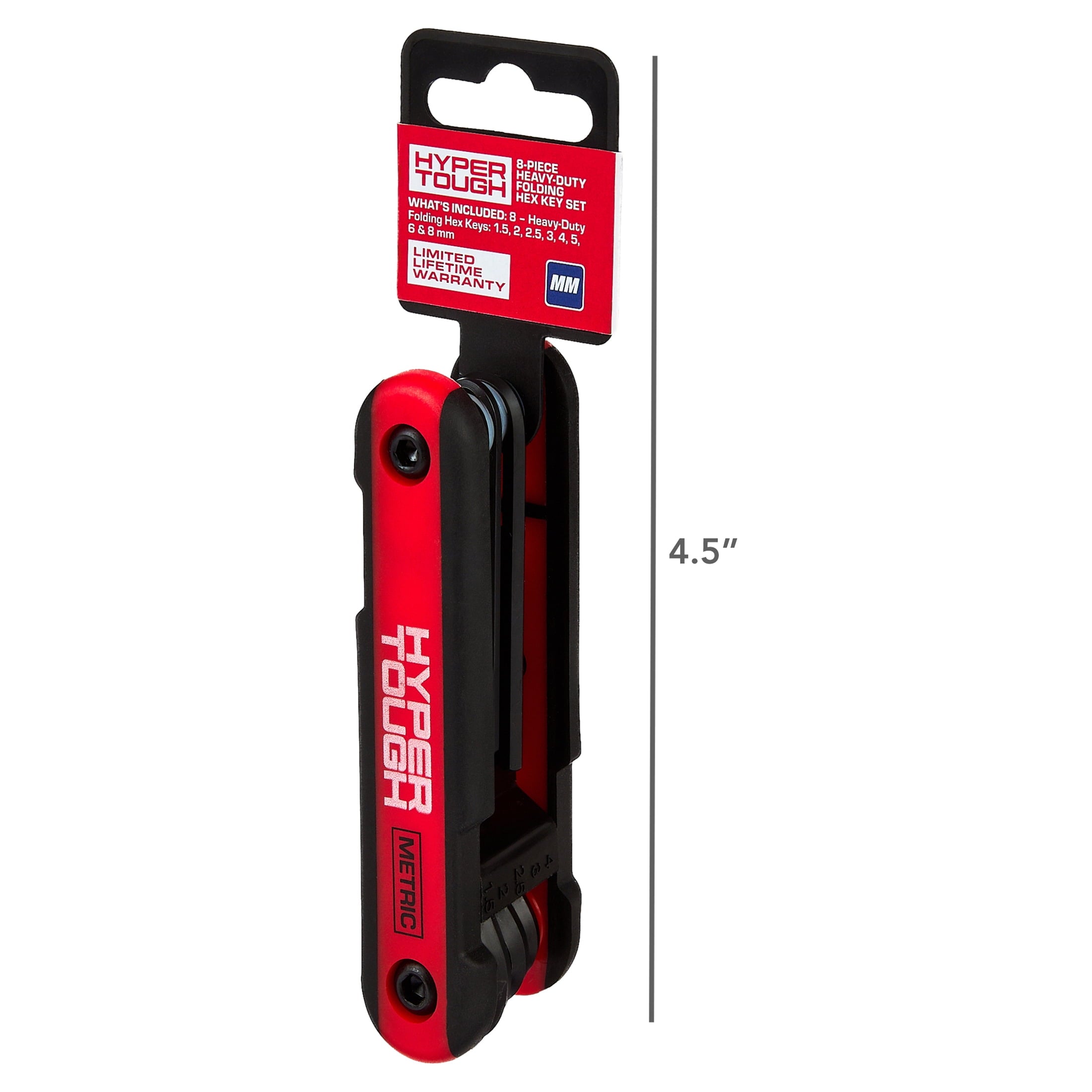 Hyper Tough Heavy-Duty Folding Metric Hex Key Set, 8 Pieces