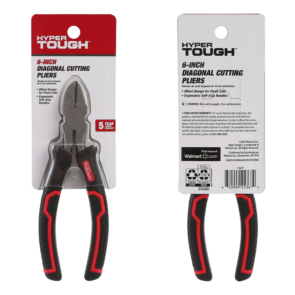 Hyper Tough 6-Inch Diagonal Cutting Pliers with Ergonomic Soft Grip Handles