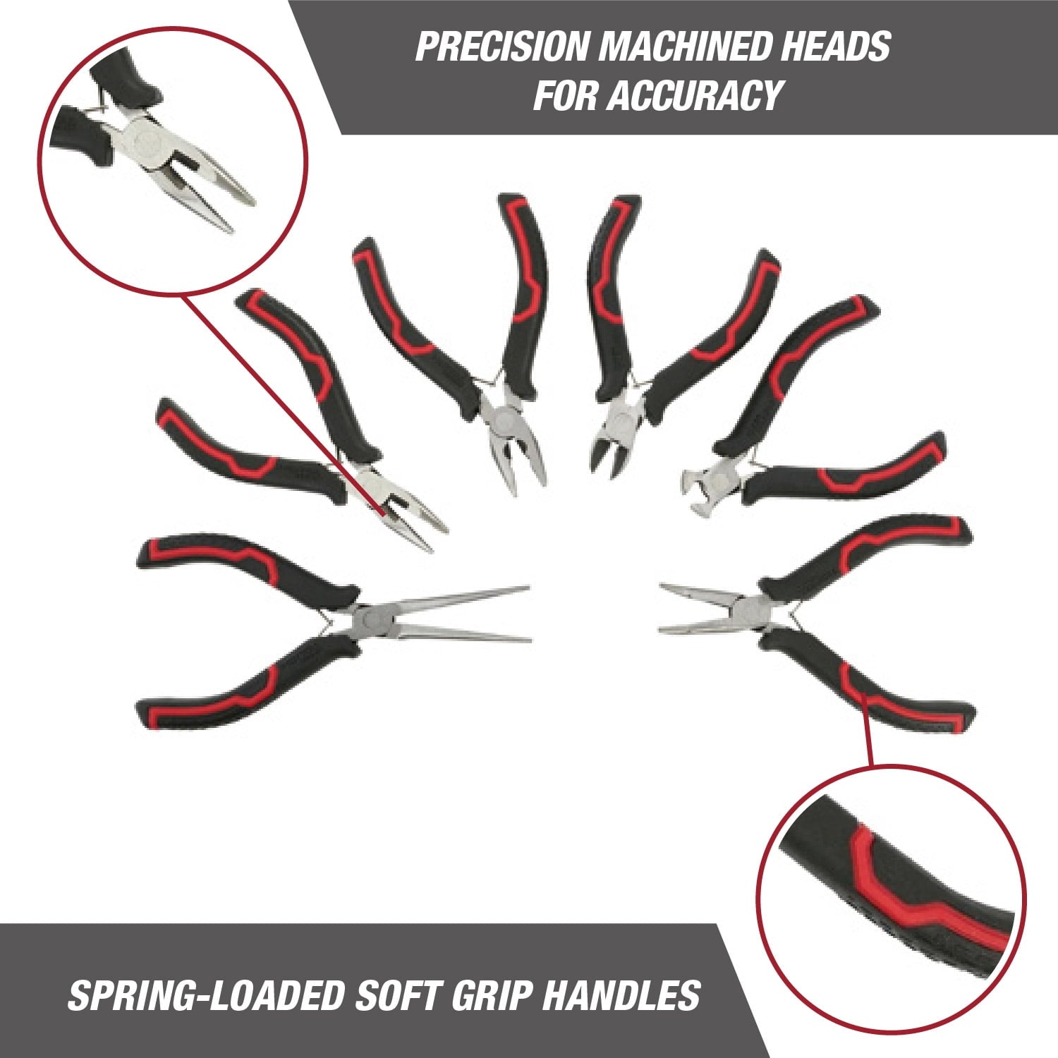 Hyper Tough 6-Piece Mini Pliers Set with Ergonomic Soft Grip Handles