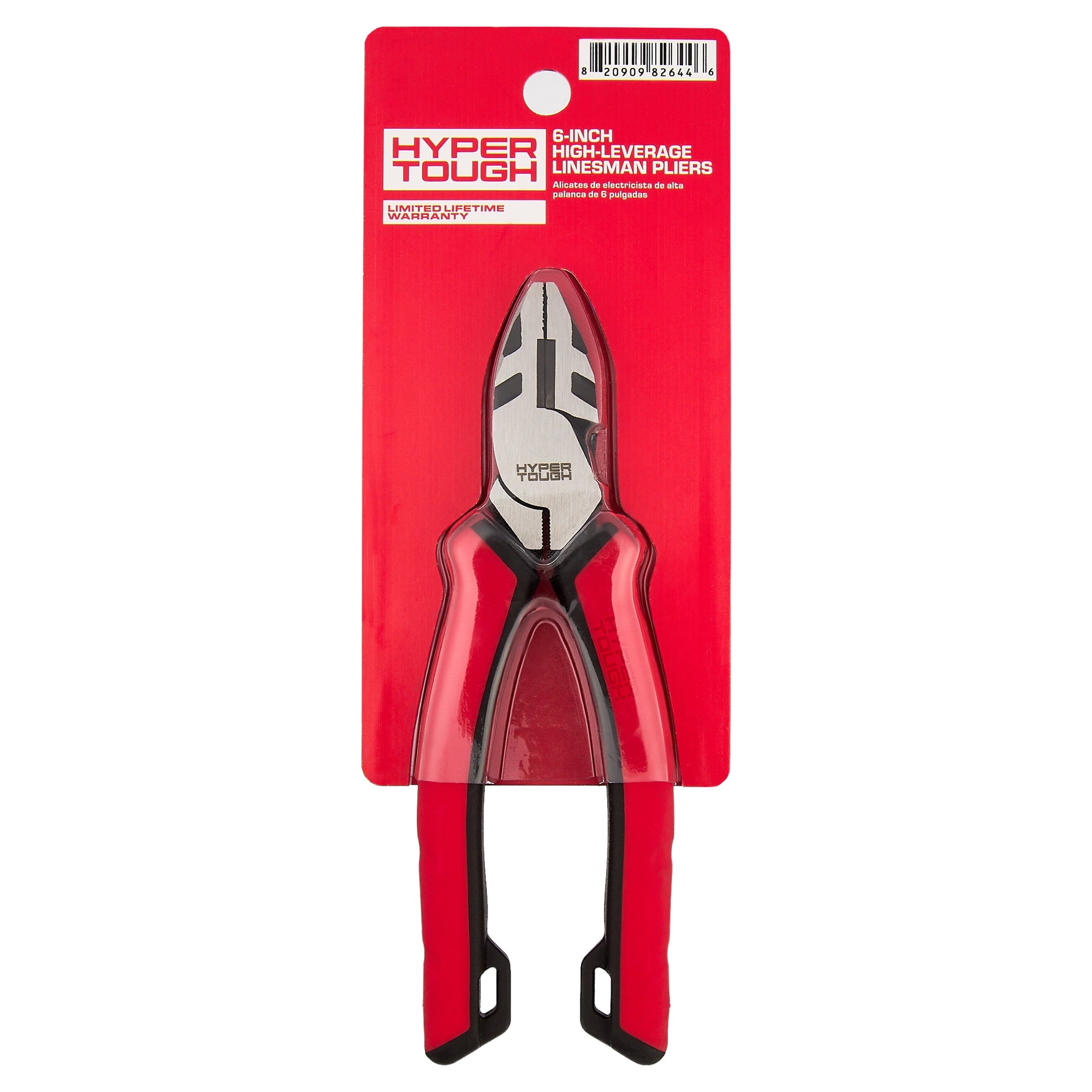 Hyper Tough 6-inch High Leverage Lineman Pliers with Dual Material Comfort Grips