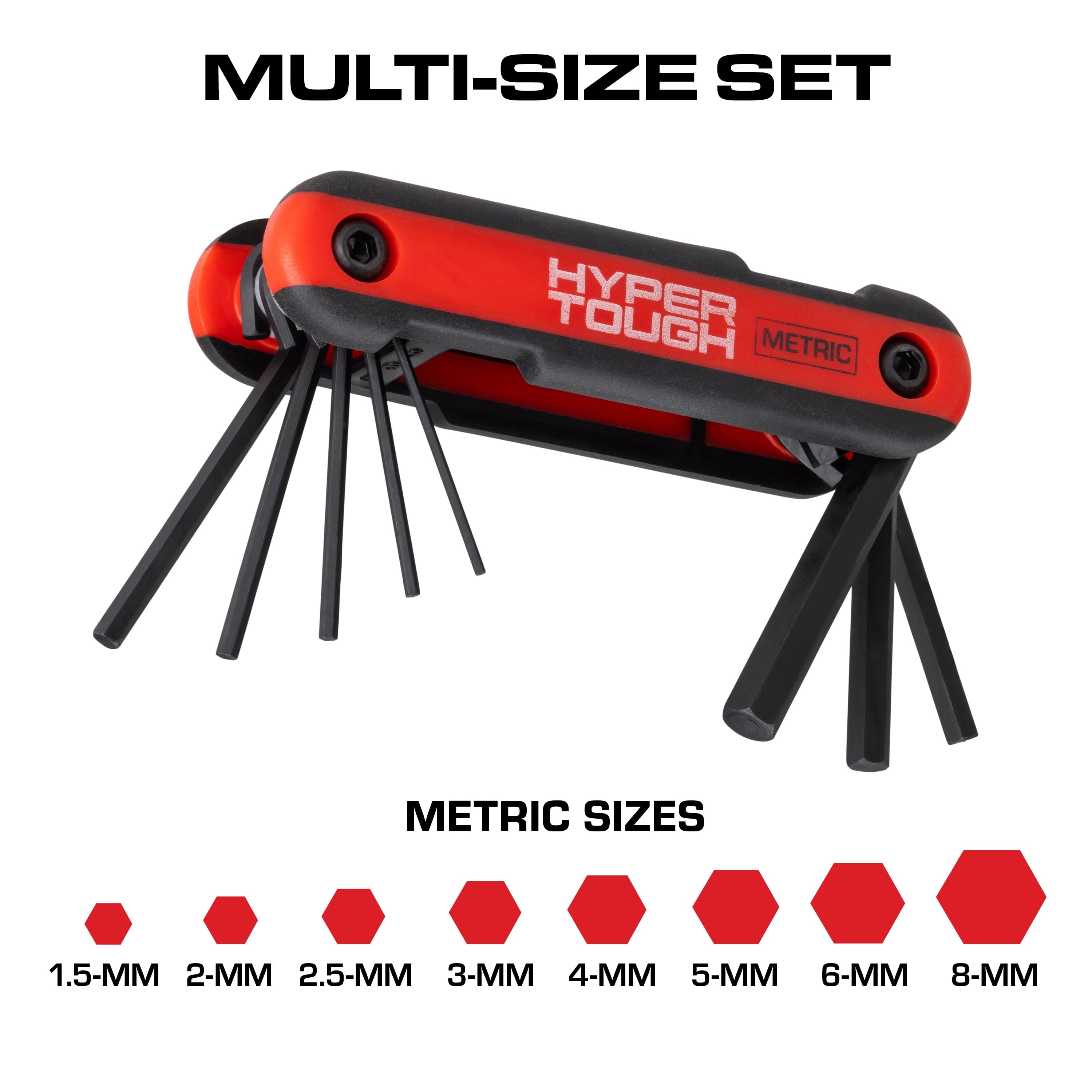 Hyper Tough Heavy-Duty Folding Metric Hex Key Set, 8 Pieces